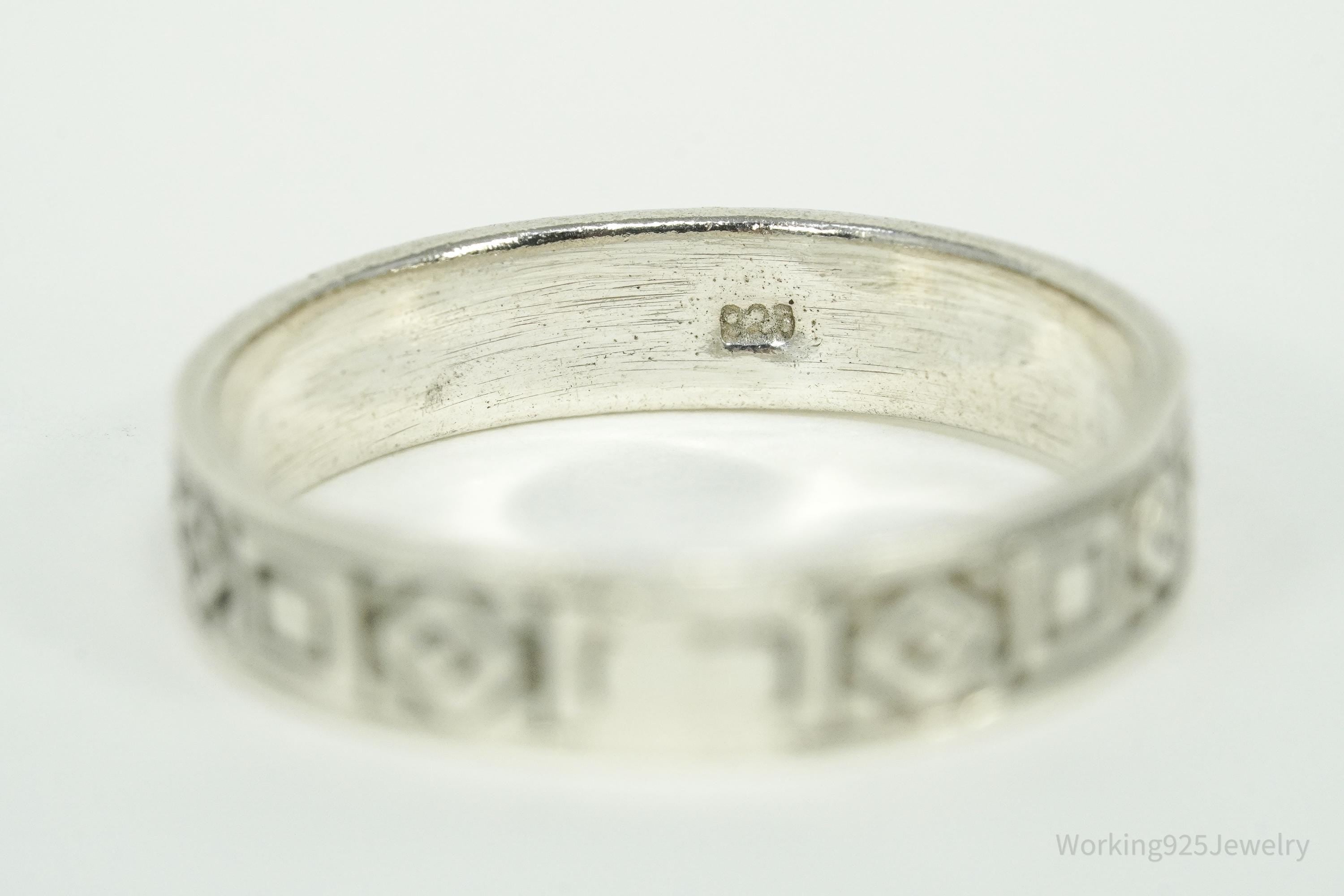 Vintage Geometric Viking Style Sterling Silver Band Ring - Size 8