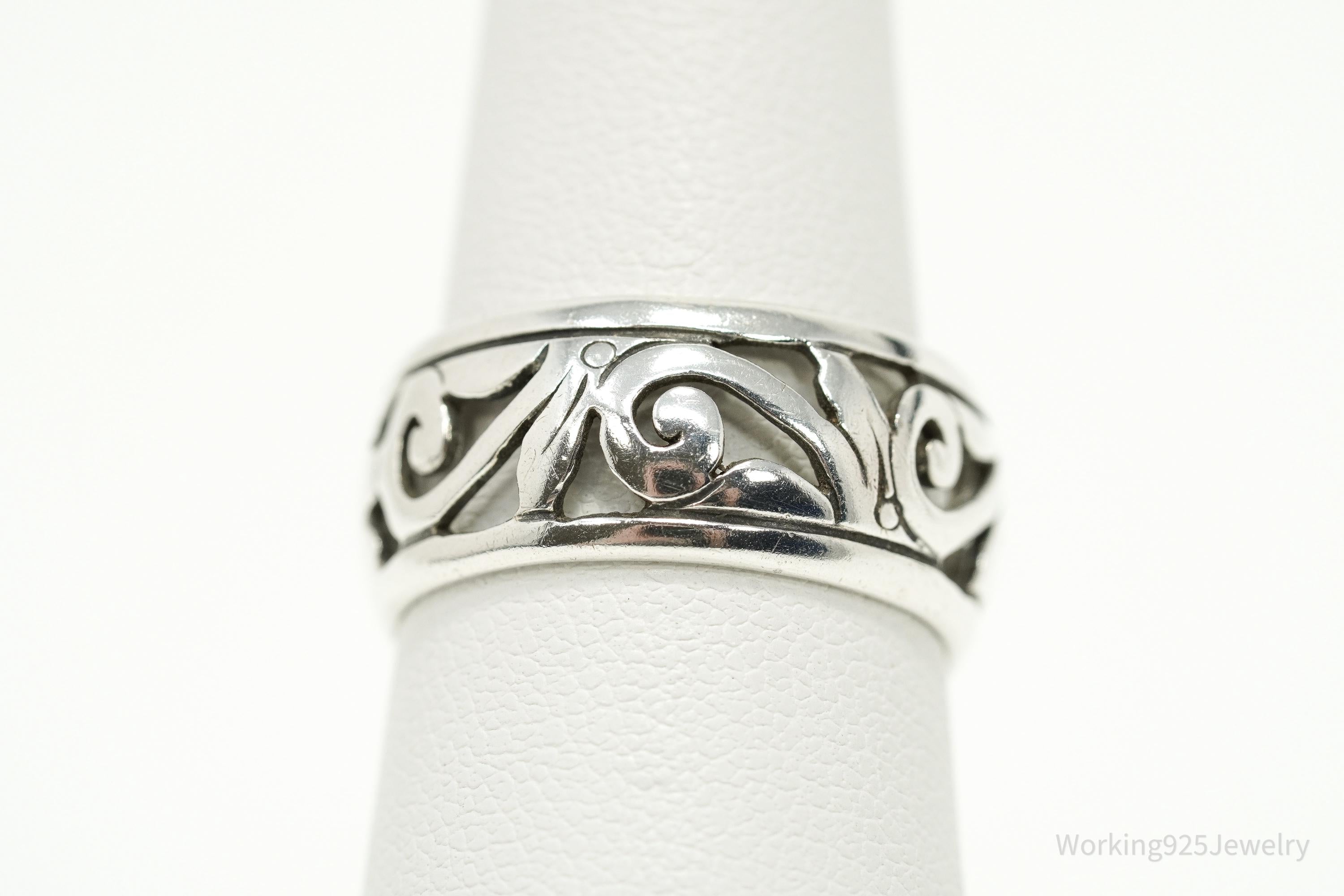 Vintage Art Deco Style Sterling Silver Band Ring - Size 8