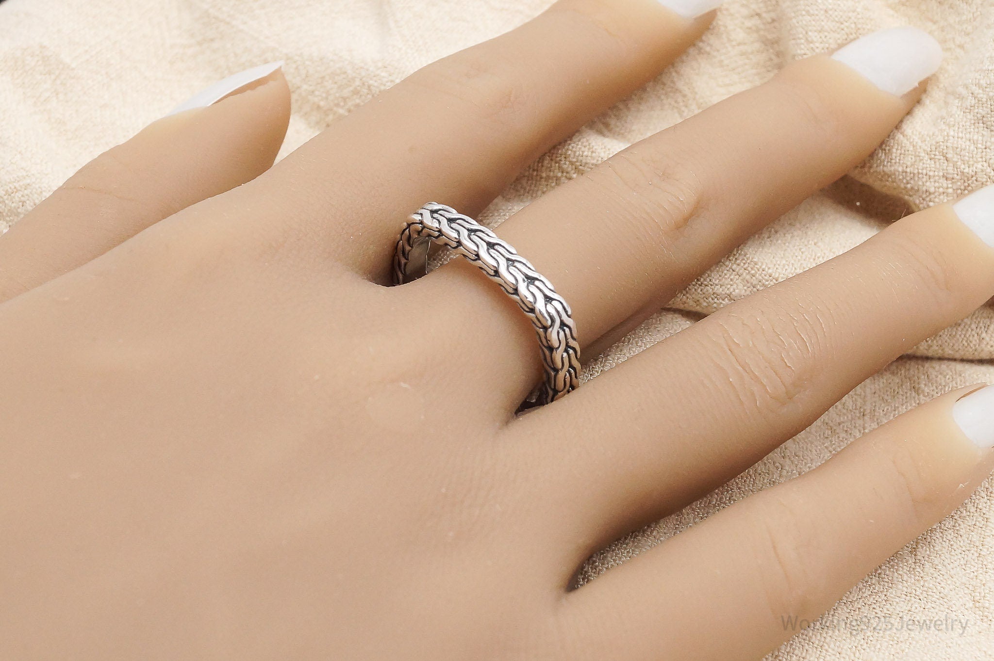 Vintage Dragon Snake Weave Style Byzantine Sterling Silver Band Ring - Size 11.5