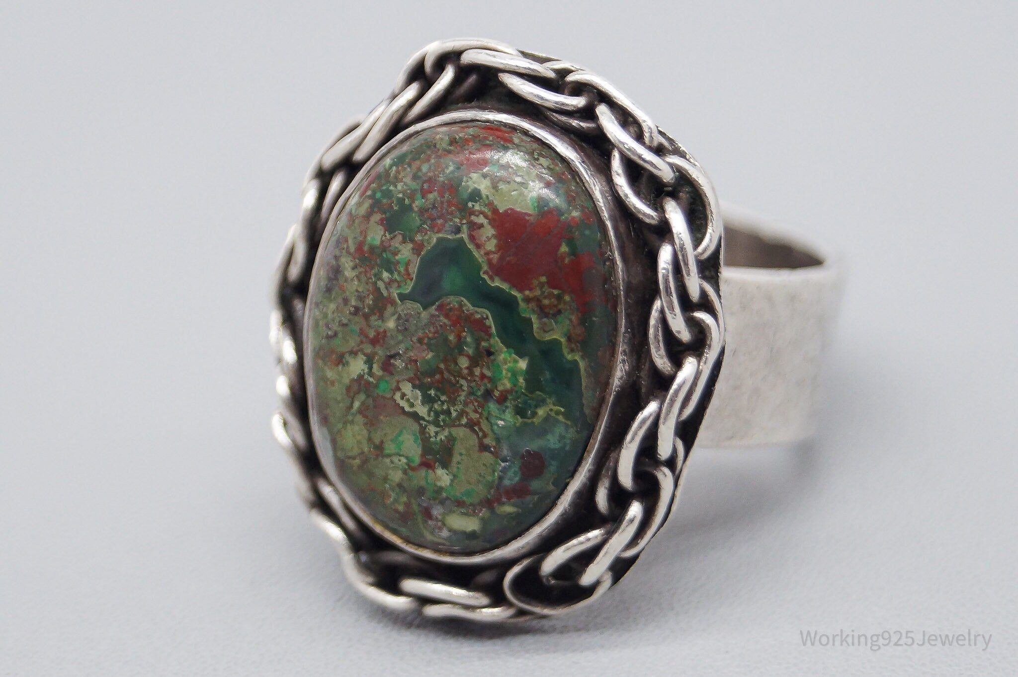 Vintage Red Green Jasper Silver Ring - Size 5