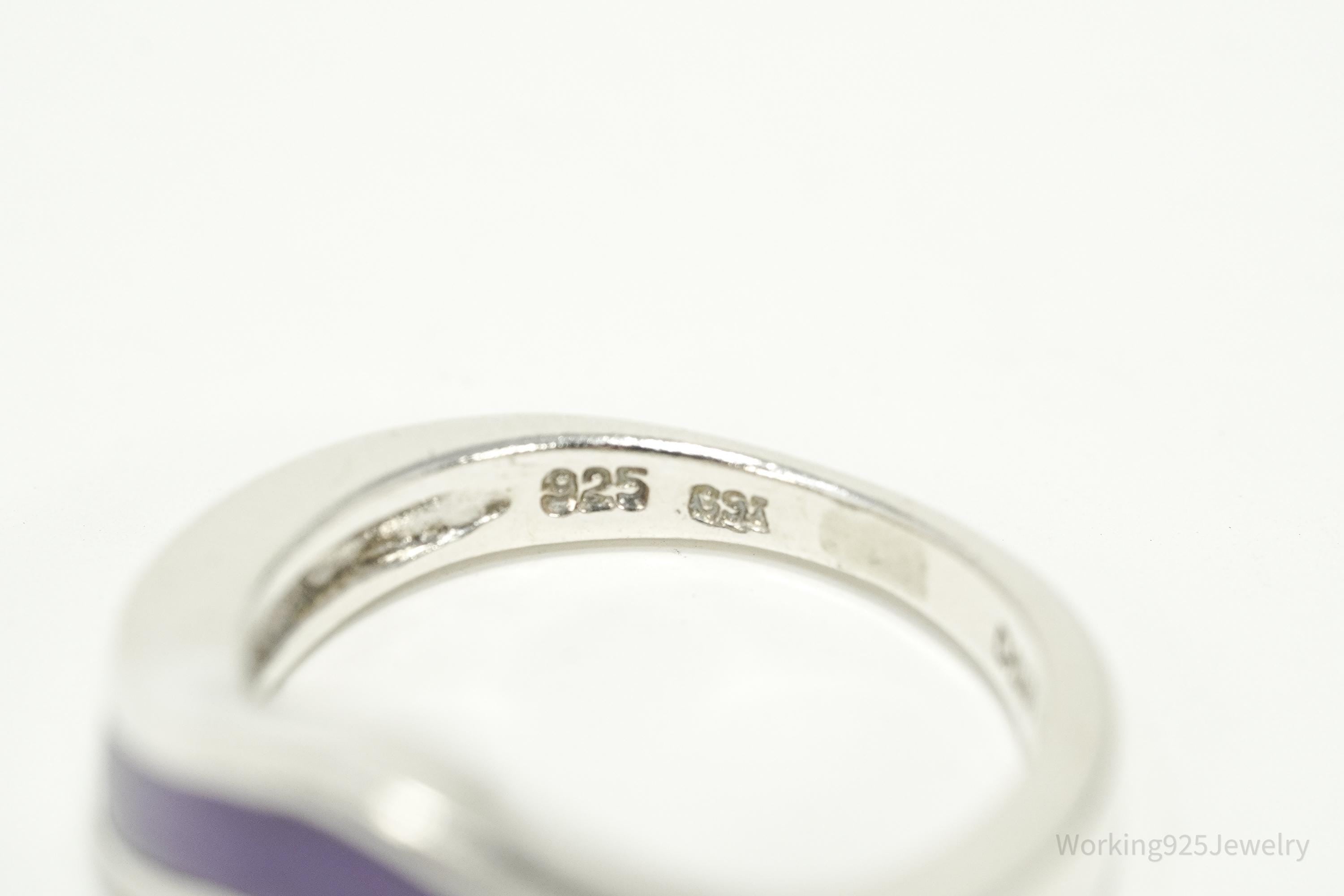 Vintage Purple Stone Inlay Sterling Silver Band Ring – Size 7