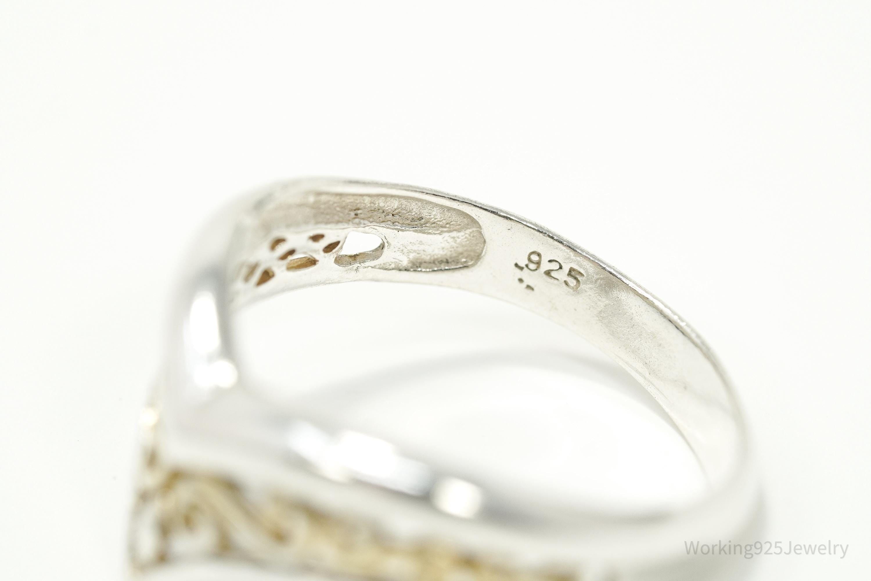 Vintage Gold Washed Scrolls Sterling Silver Ring - Size 10