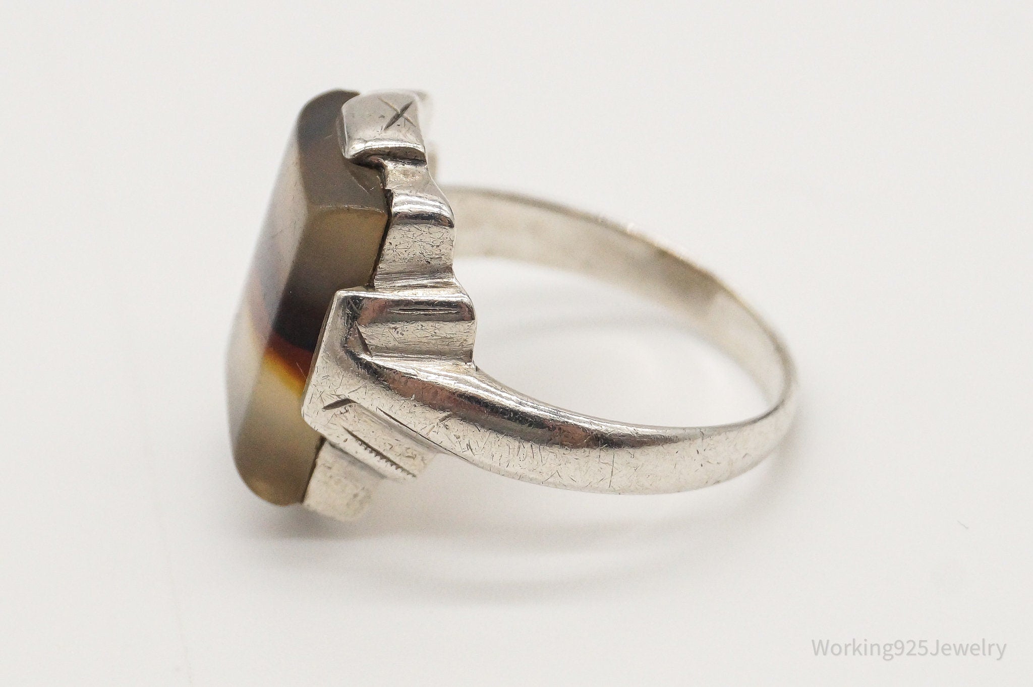 Antique Agate Sterling Silver Ring Size 4.75