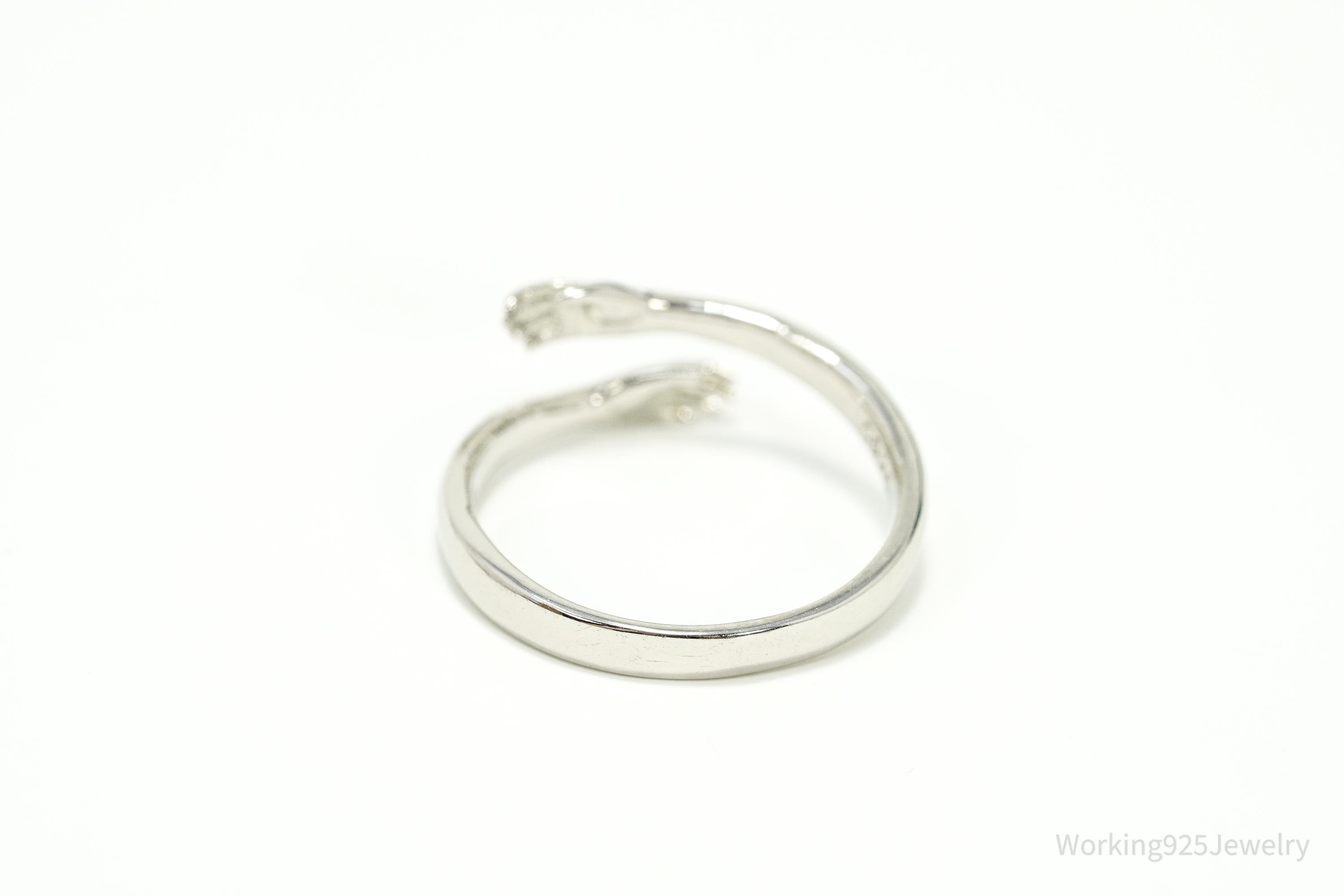 Vintage Hugging Hands Sterling Silver Wrap Ring - Size 8 Adjustable