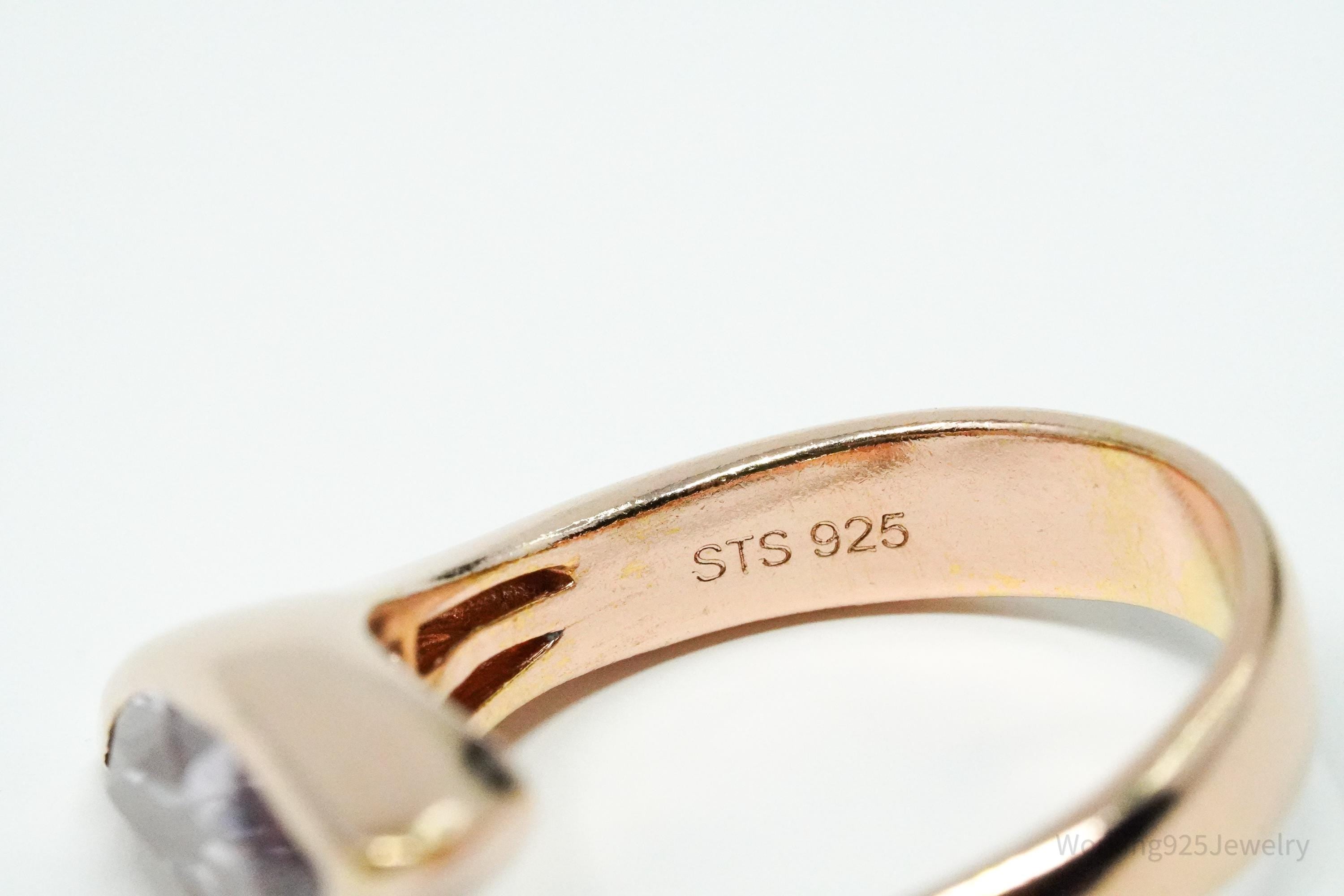 Vintage Amethyst Rose Gold Vermeil Sterling Silver Ring - Size 8