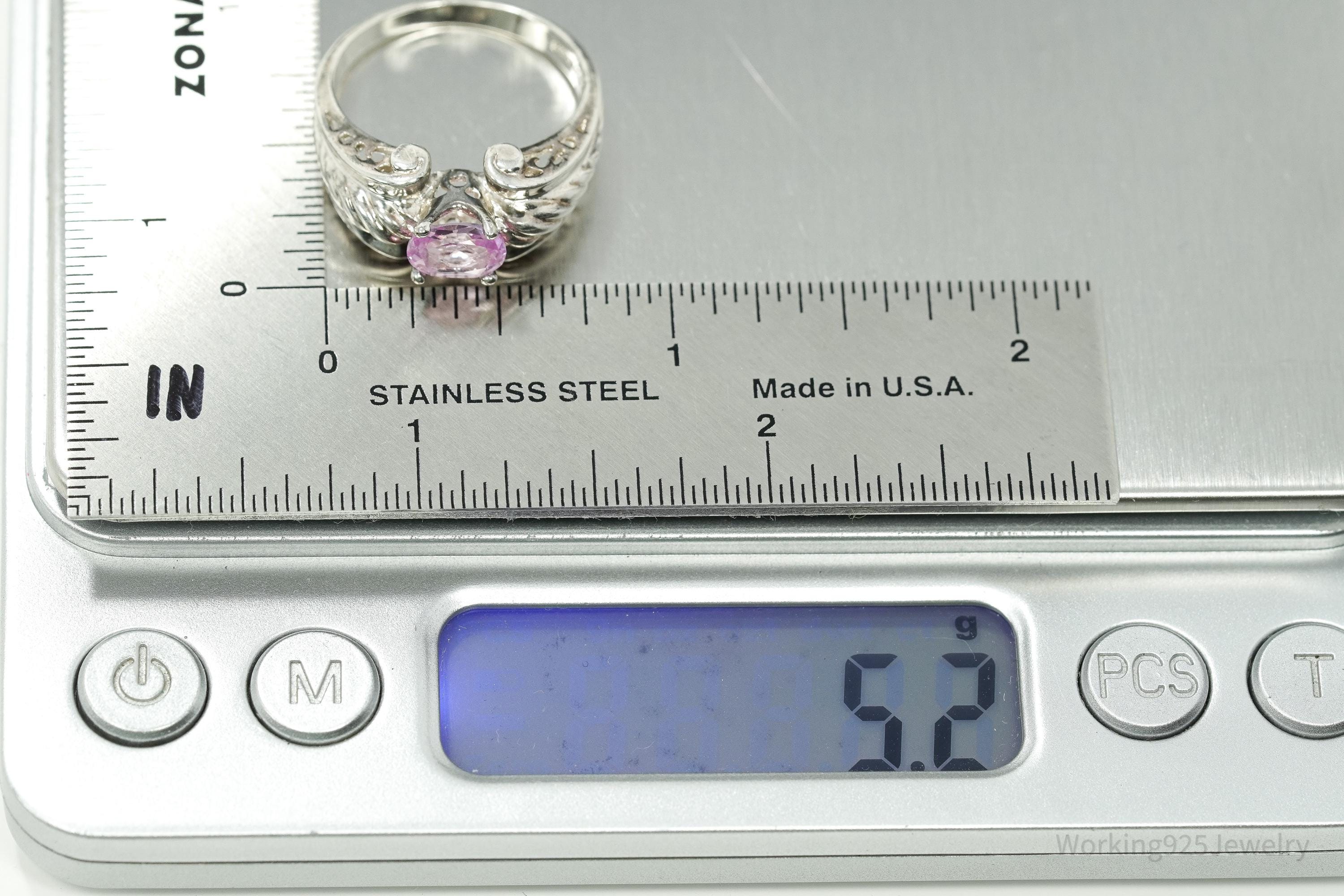 Vintage Lab Pink Sapphire Sterling Silver Ring - Size 8.25