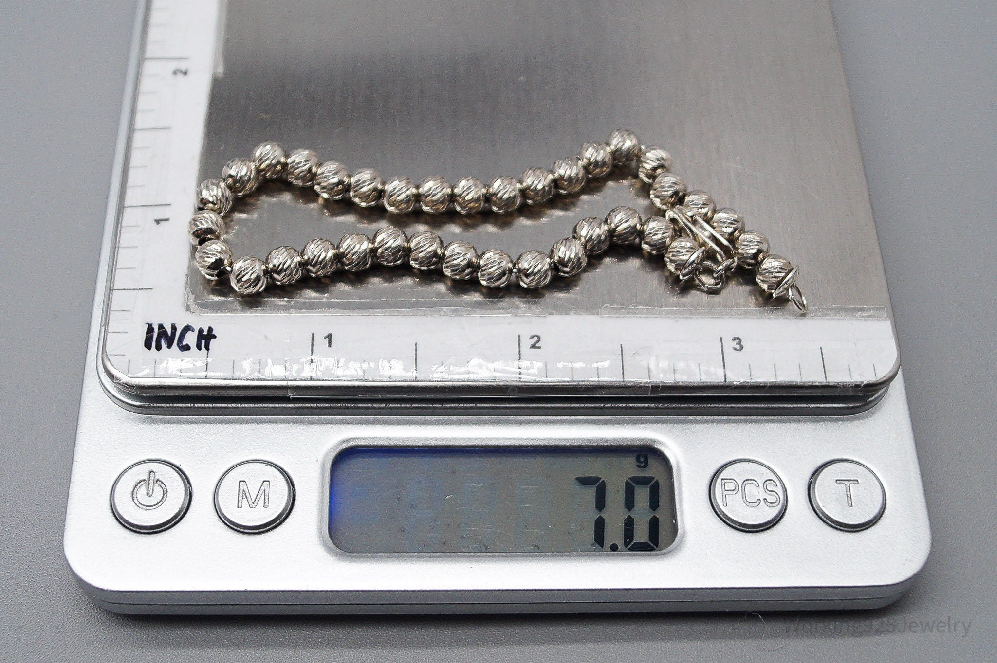 Vintage Textured Ball Beaded Chains Link Sterling Silver Bracelet - 7 3/8"