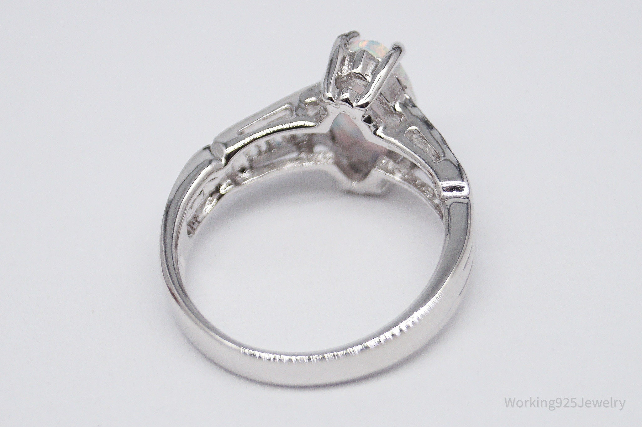 Vintage Opal & Cubic Zirconia Sterling Silver Ring - Size 5.75