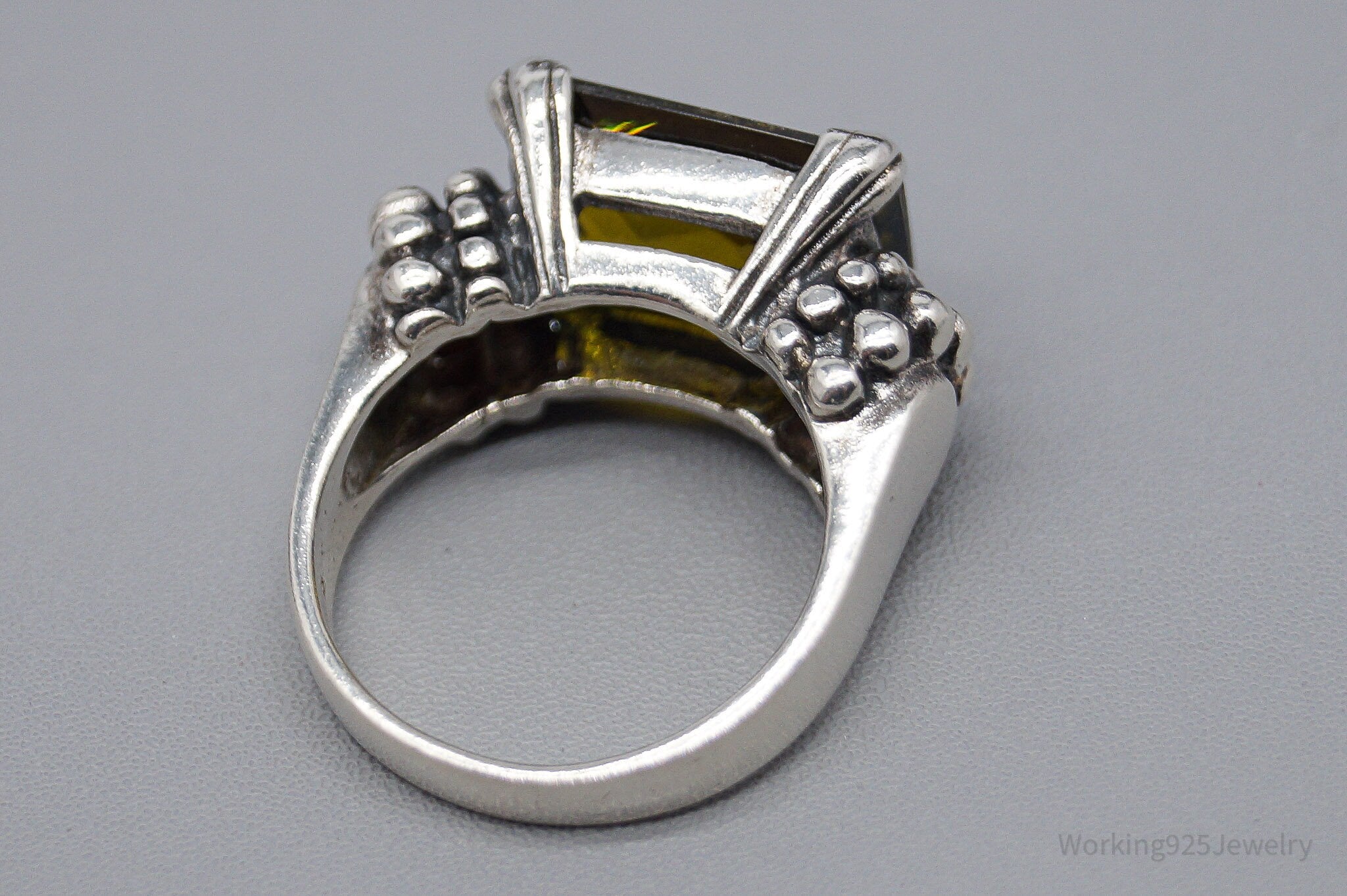 Vintage Yellow Cubic Zirconia Sterling Silver Ring Size 6