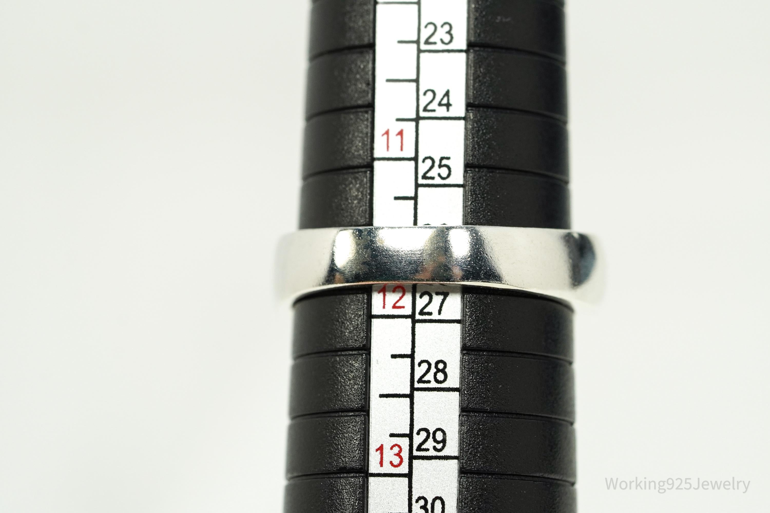 Vintage Black Inlay Iron Cross Sterling Silver Band Ring - Size 11.75