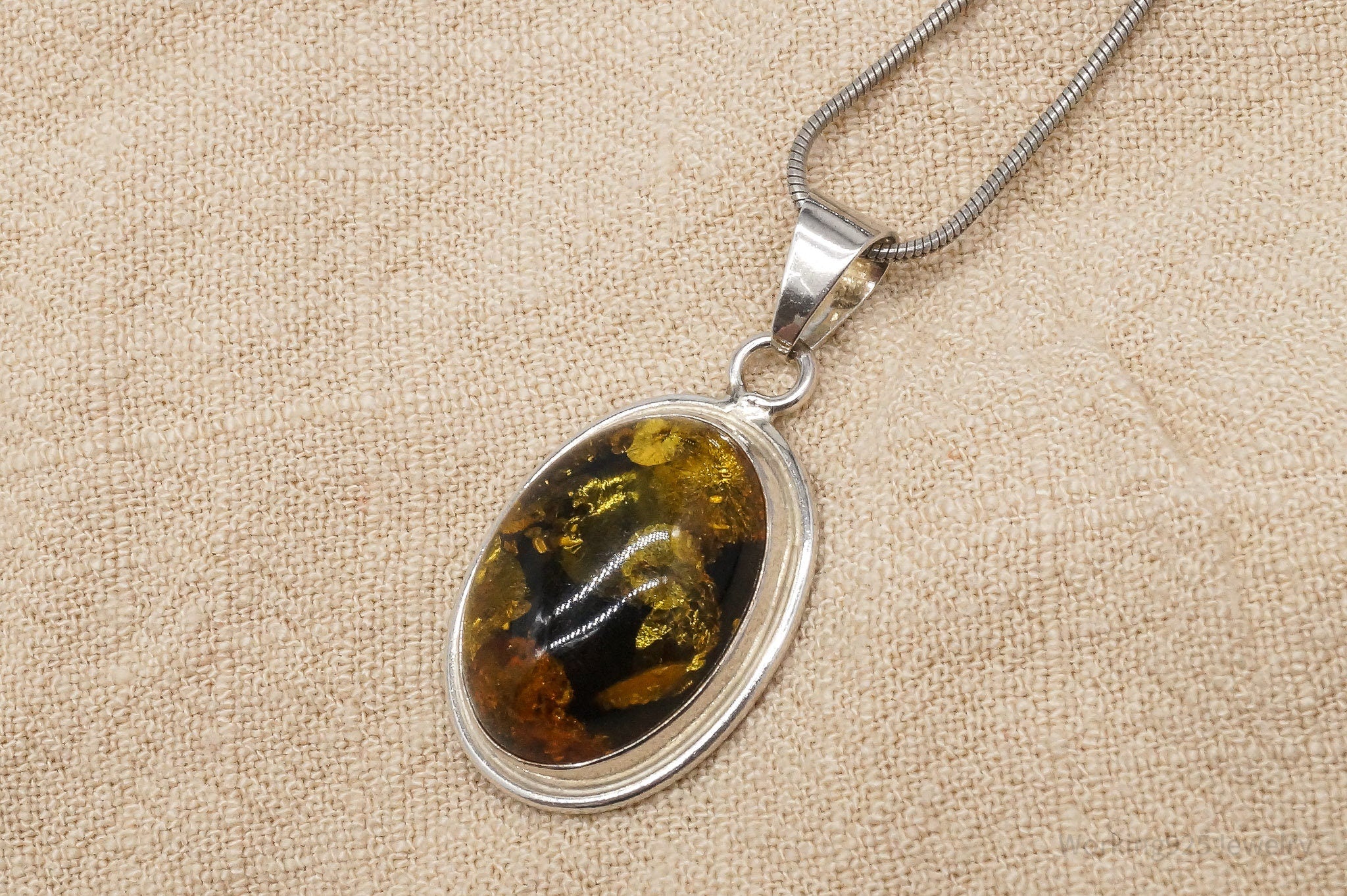 Vintage Large Amber Sterling Silver Chain Necklace 20"