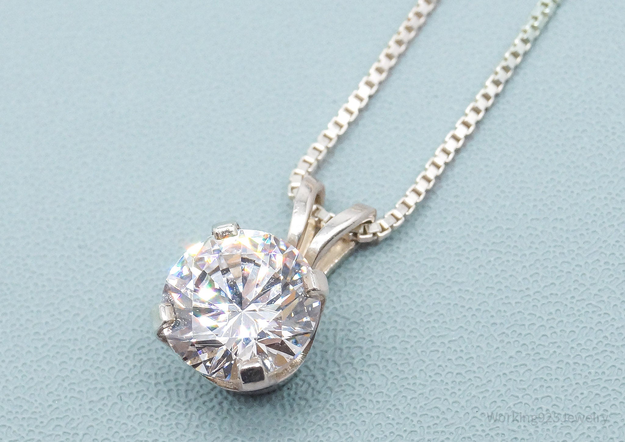 Vintage Cubic Zirconia Sterling Silver Necklace 18"