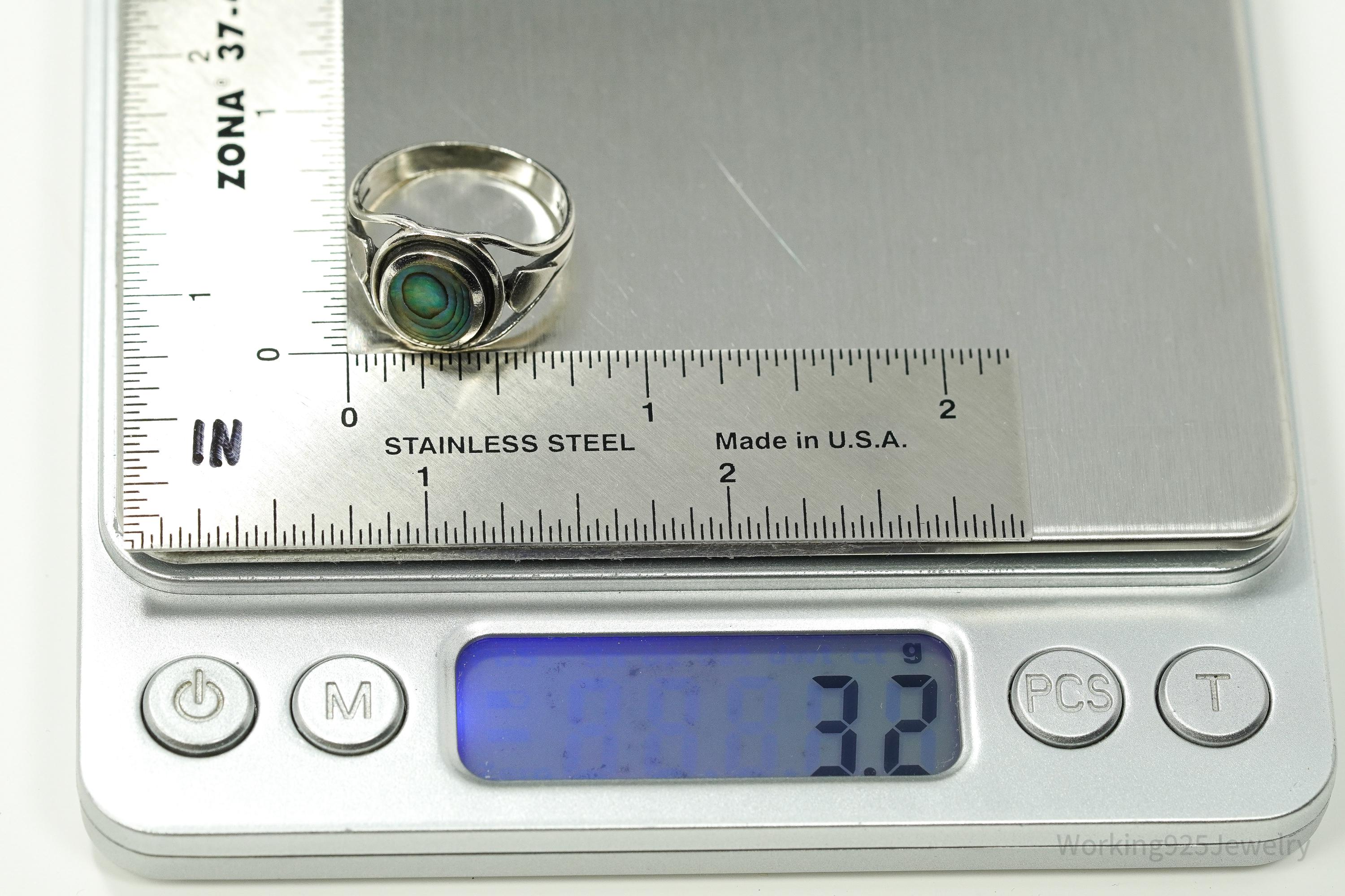 Vintage Abalone Paua Shell Sterling Silver Ring - Size 7