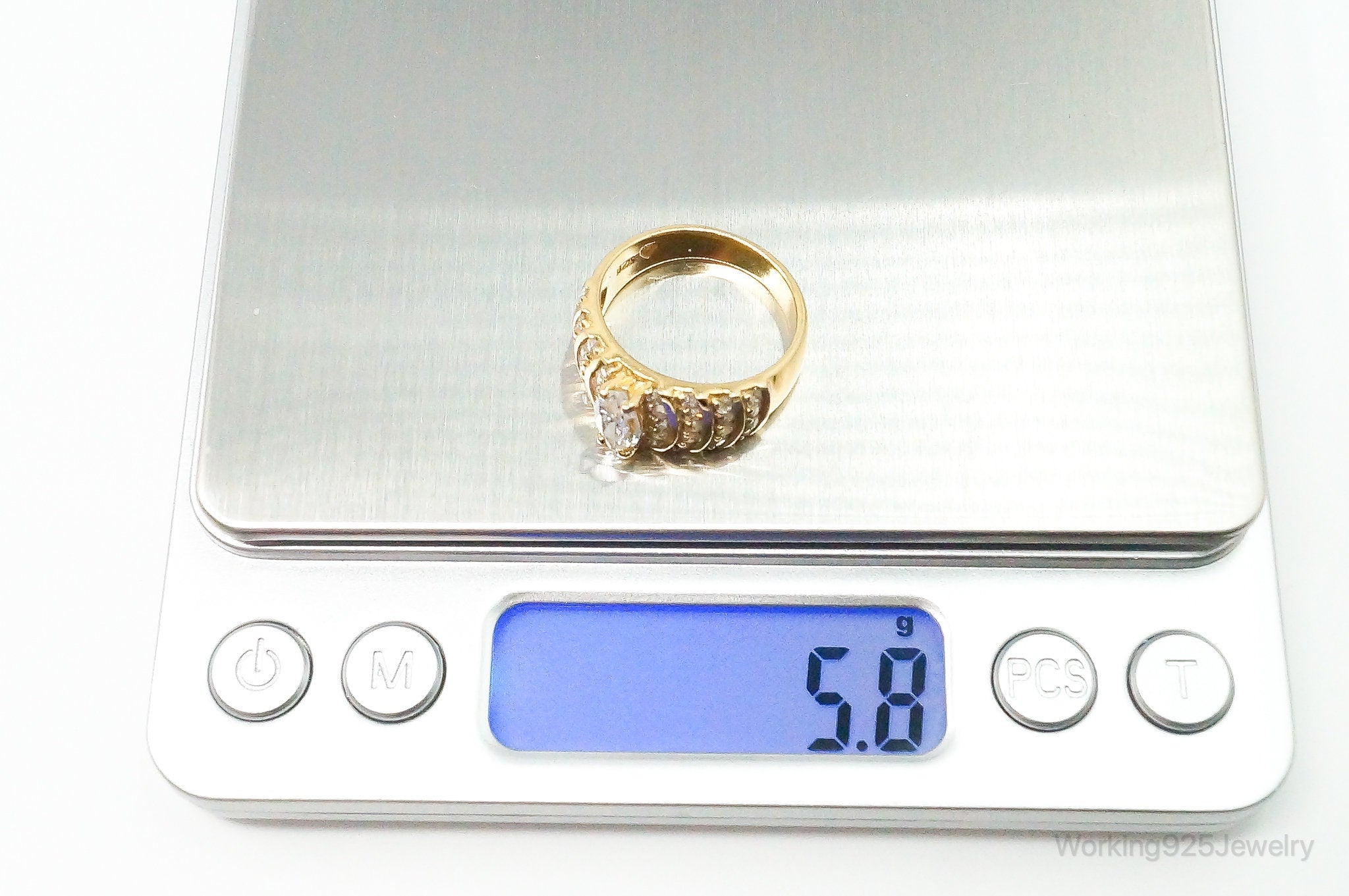 Cubic Zirconia Gold Vermeil Sterling Silver Ring - Size 8