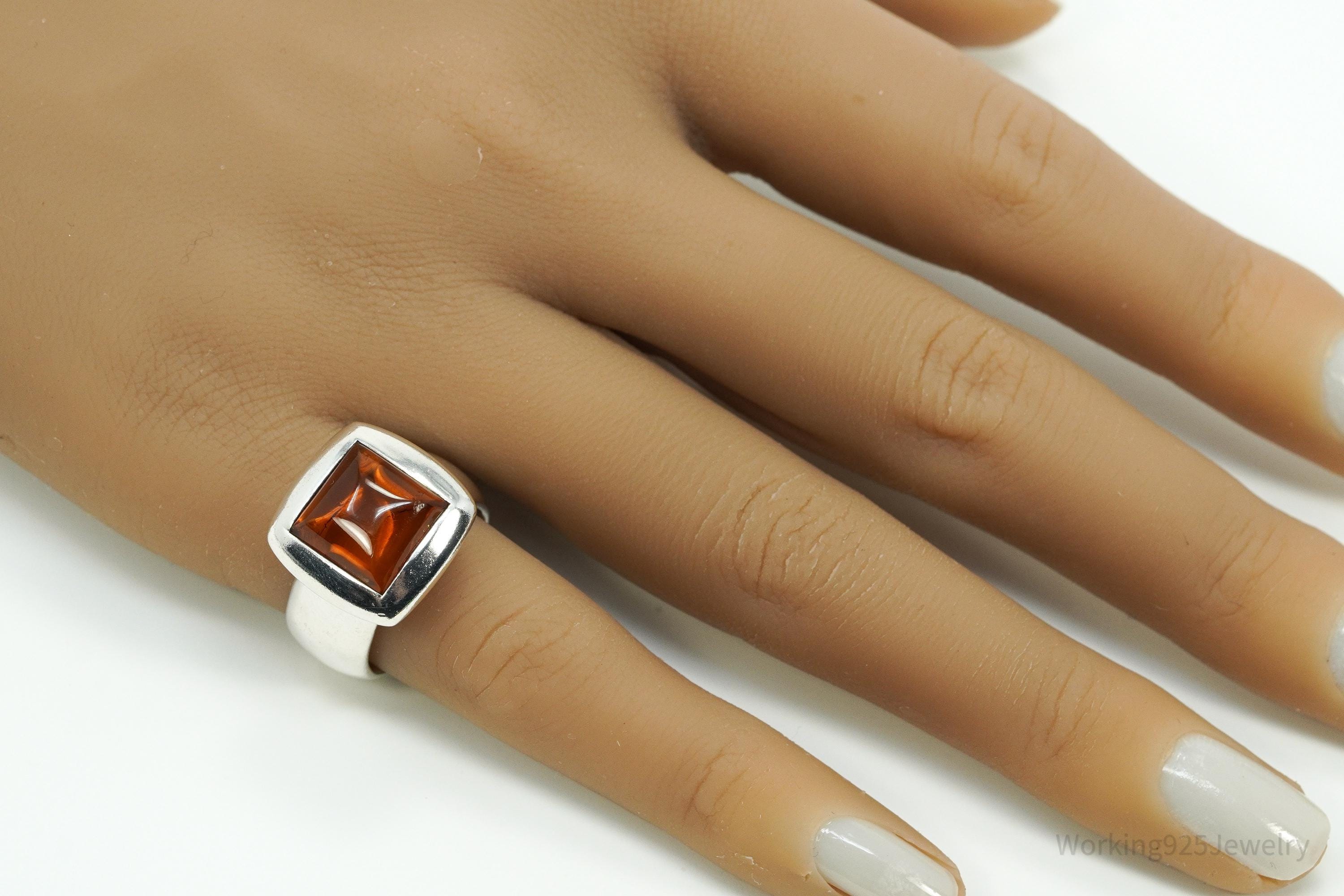 Vintage Joseph Esposito Sig Amber Sterling Silver Ring - Size 6