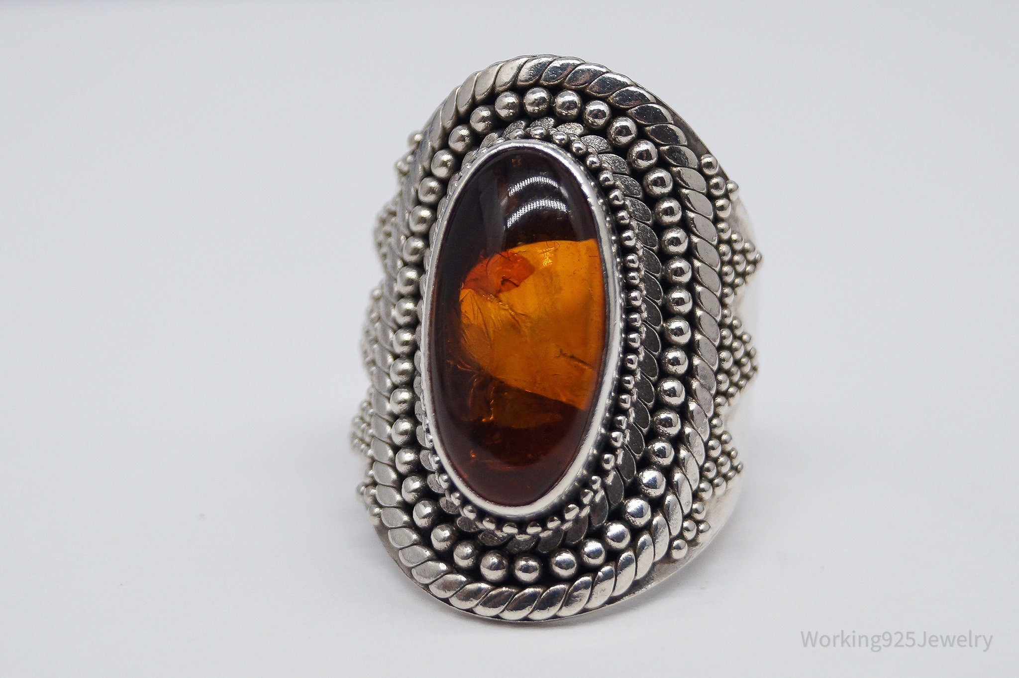 Vintage BA Suarti Amber Sterling Silver Ring - Size 8.75