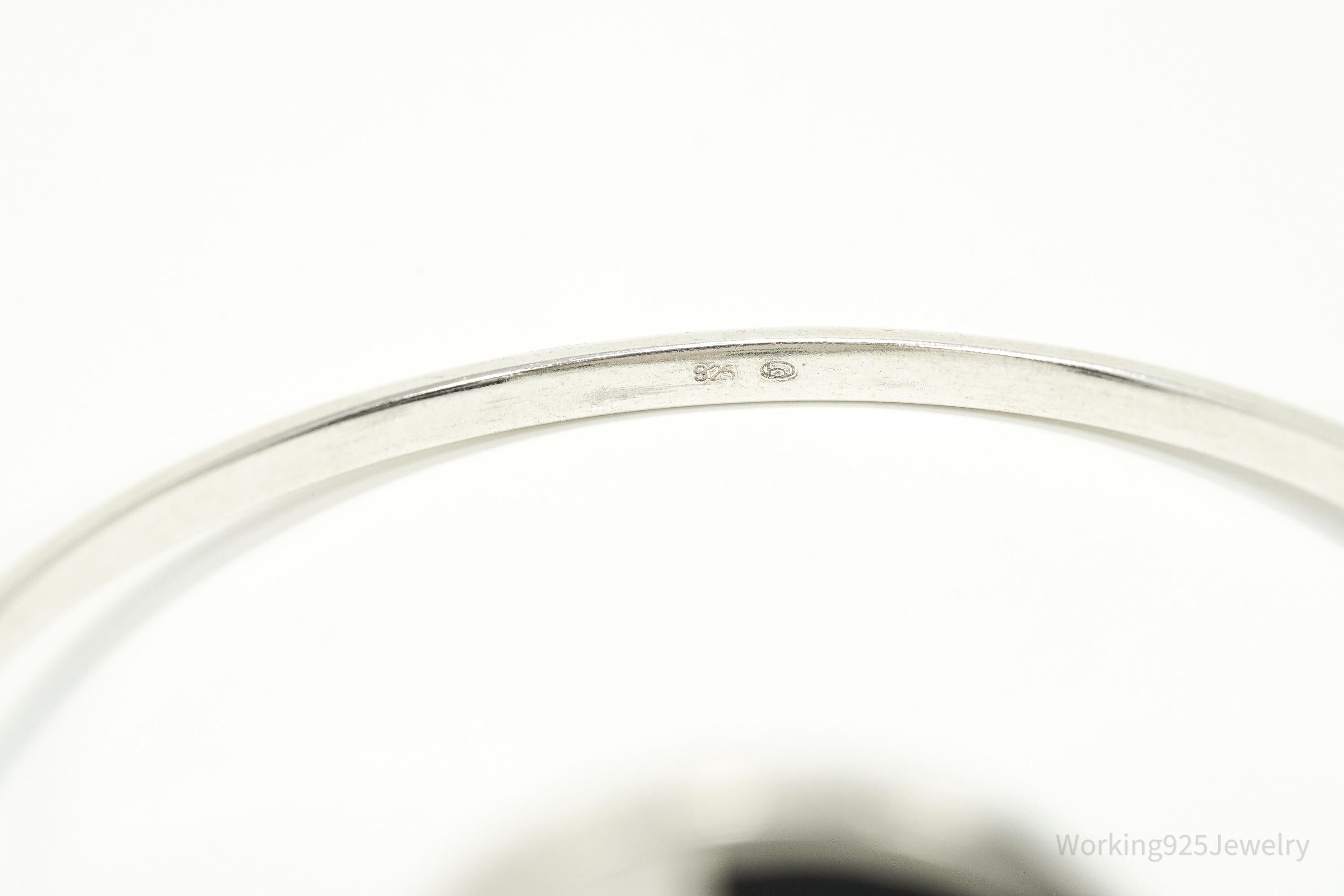 Vintage Black Onyx Mother Of Pearl Paua Shell Sterling Silver Bracelet 6.75"