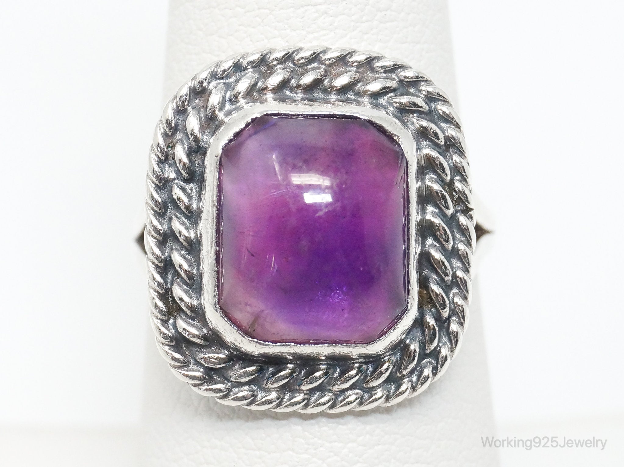 Vintage Native American Amethyst Unsigned Sterling Silver Ring - Size 7