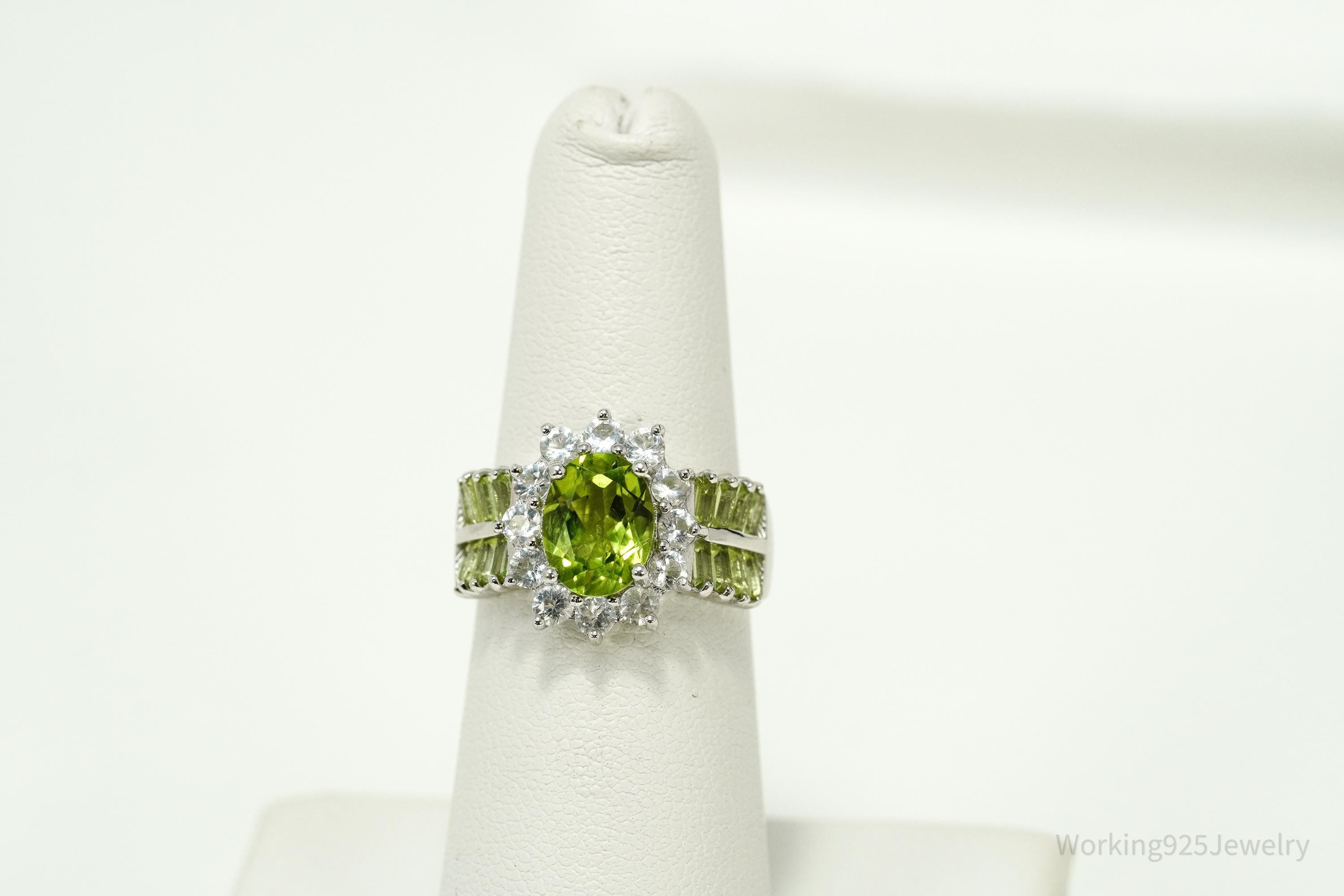 Peridot & Cubic Zirconia Sterling Silver Ring - Size 6
