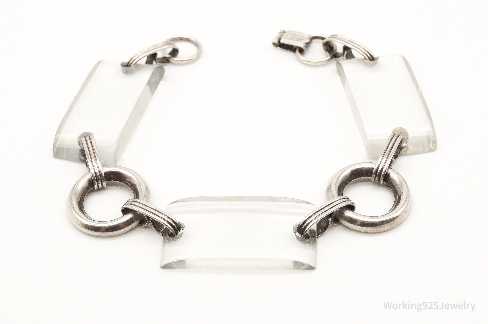 Rare Antique Lucite Sterling Silver Bracelet