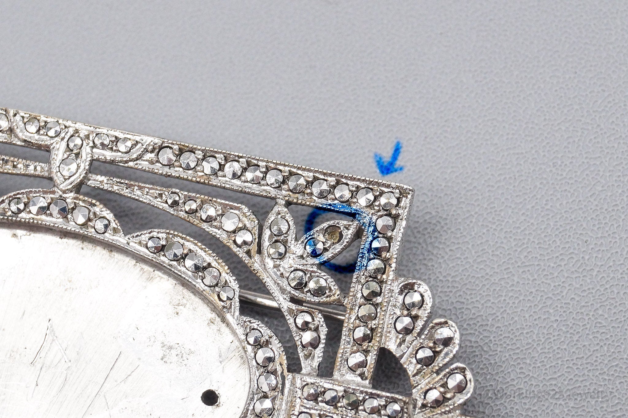 Antique 1930s Marcasite Art Deco Sterling Silver Brooch Pin