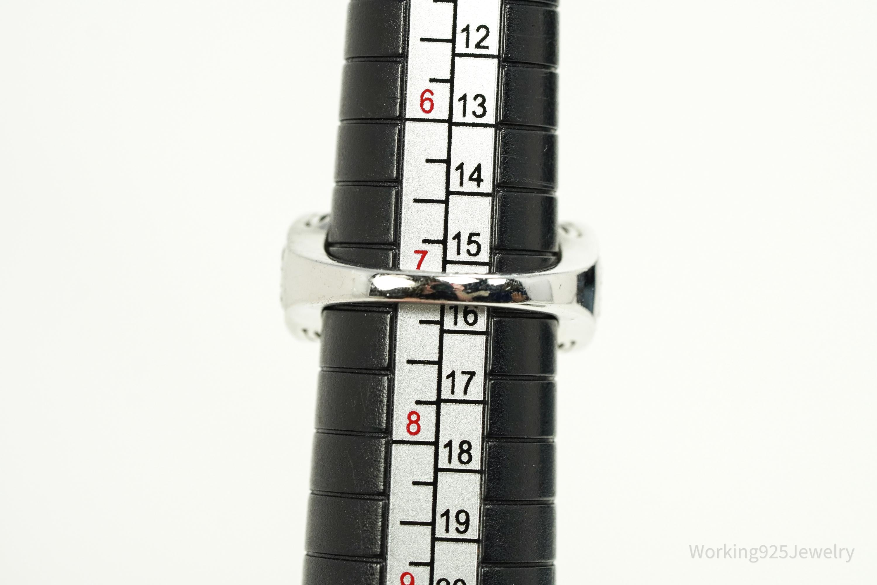 Large Green Amethyst & White Topaz Sterling Silver Ring - Size 7