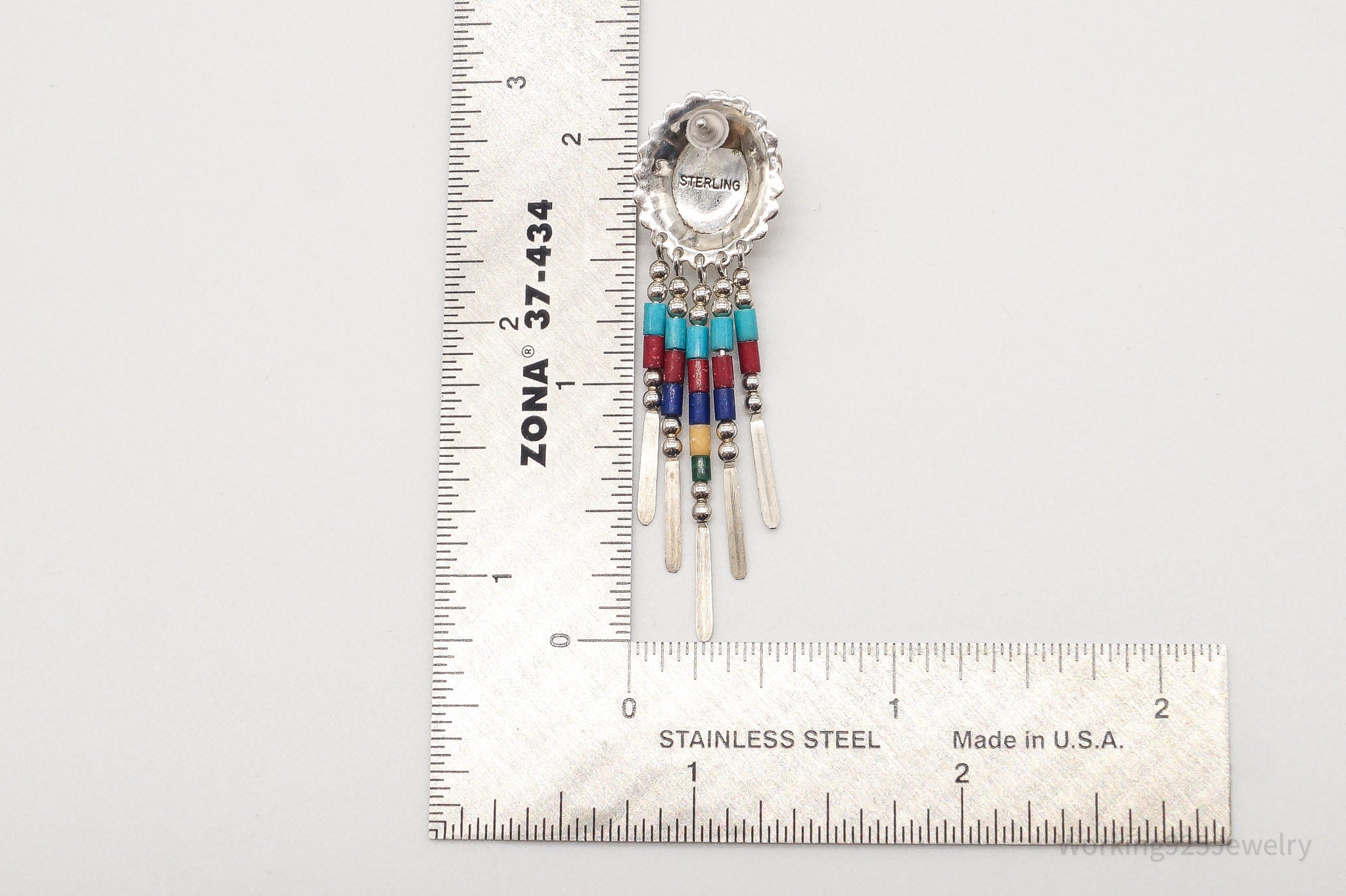 Vintage Native American Multi Gem Bead Sterling Silver Earrings