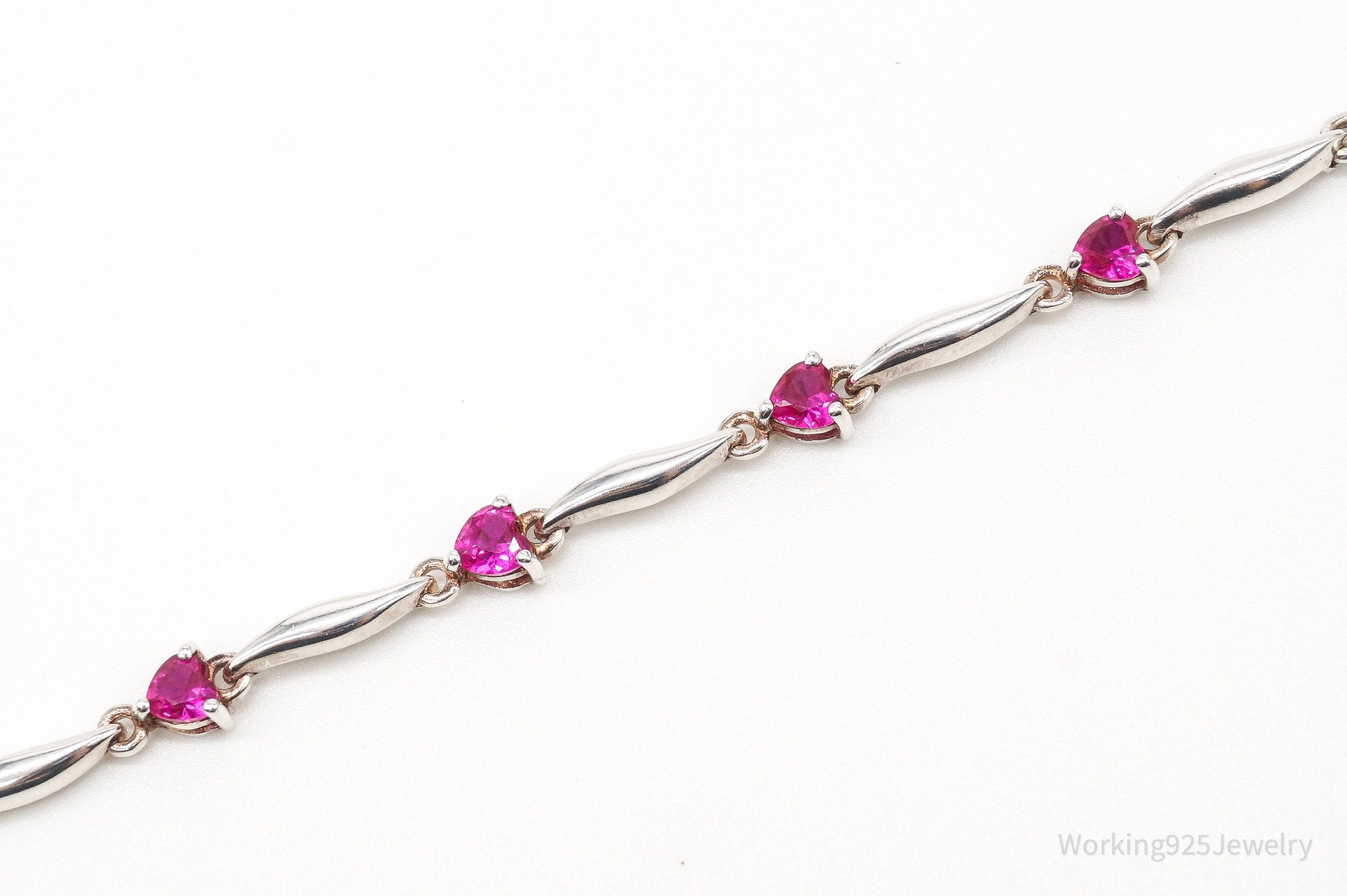 Vintage Ruby Hearts Sterling Silver Bracelet