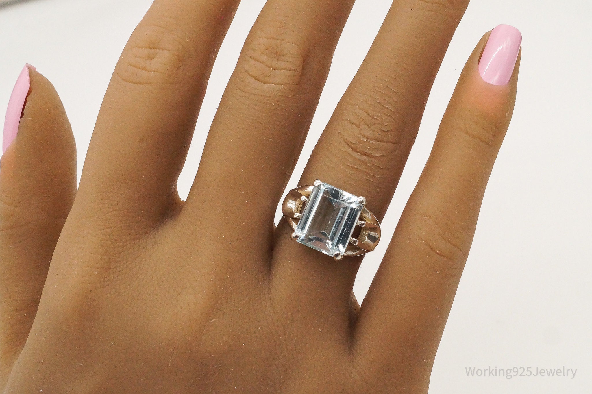 Vintage Large Blue Topaz Sterling Silver Ring Size 6.75