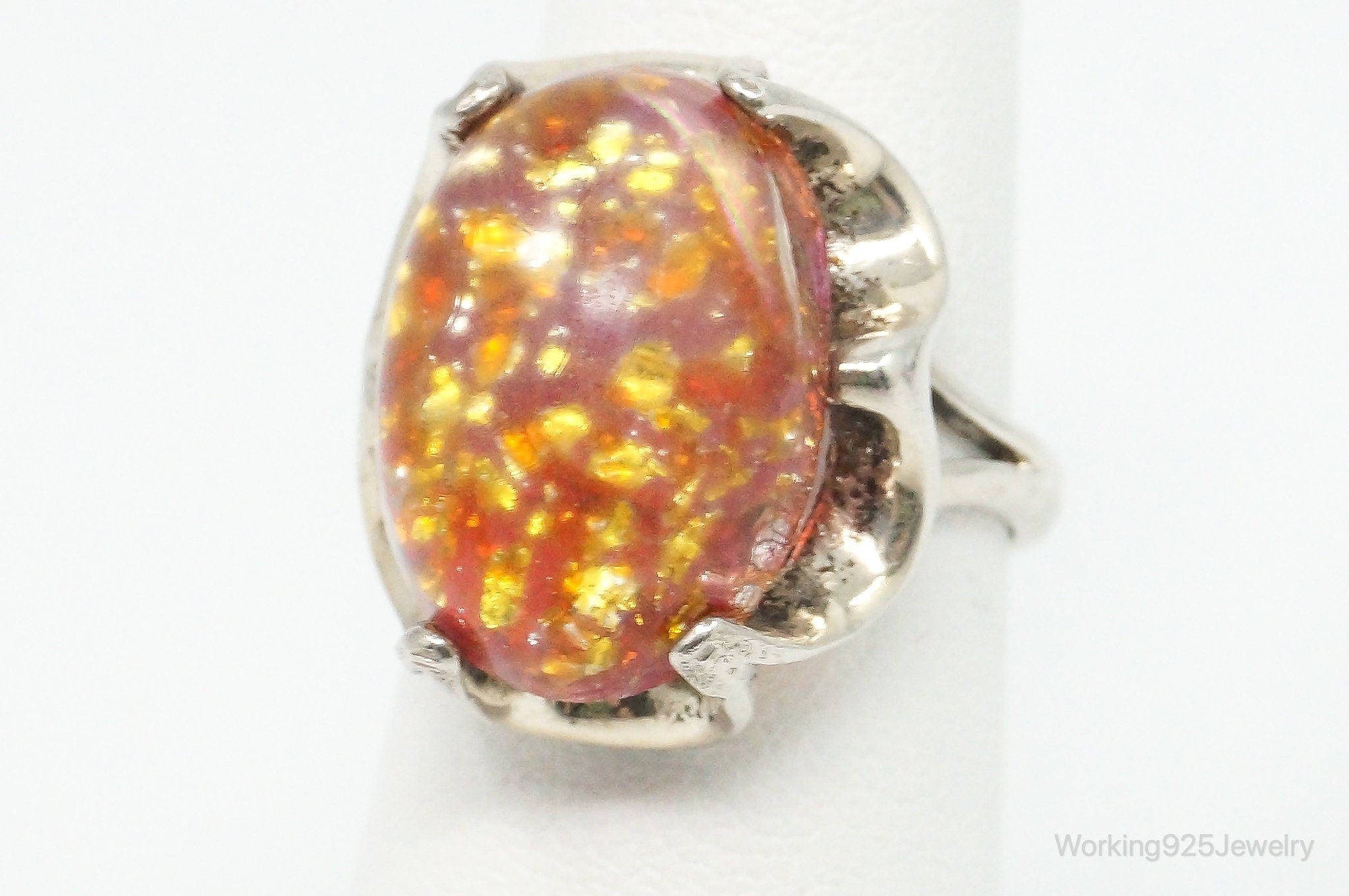 Vintage Mexico Faux Fire Opal Sterling Silver Ring - Size 6.75