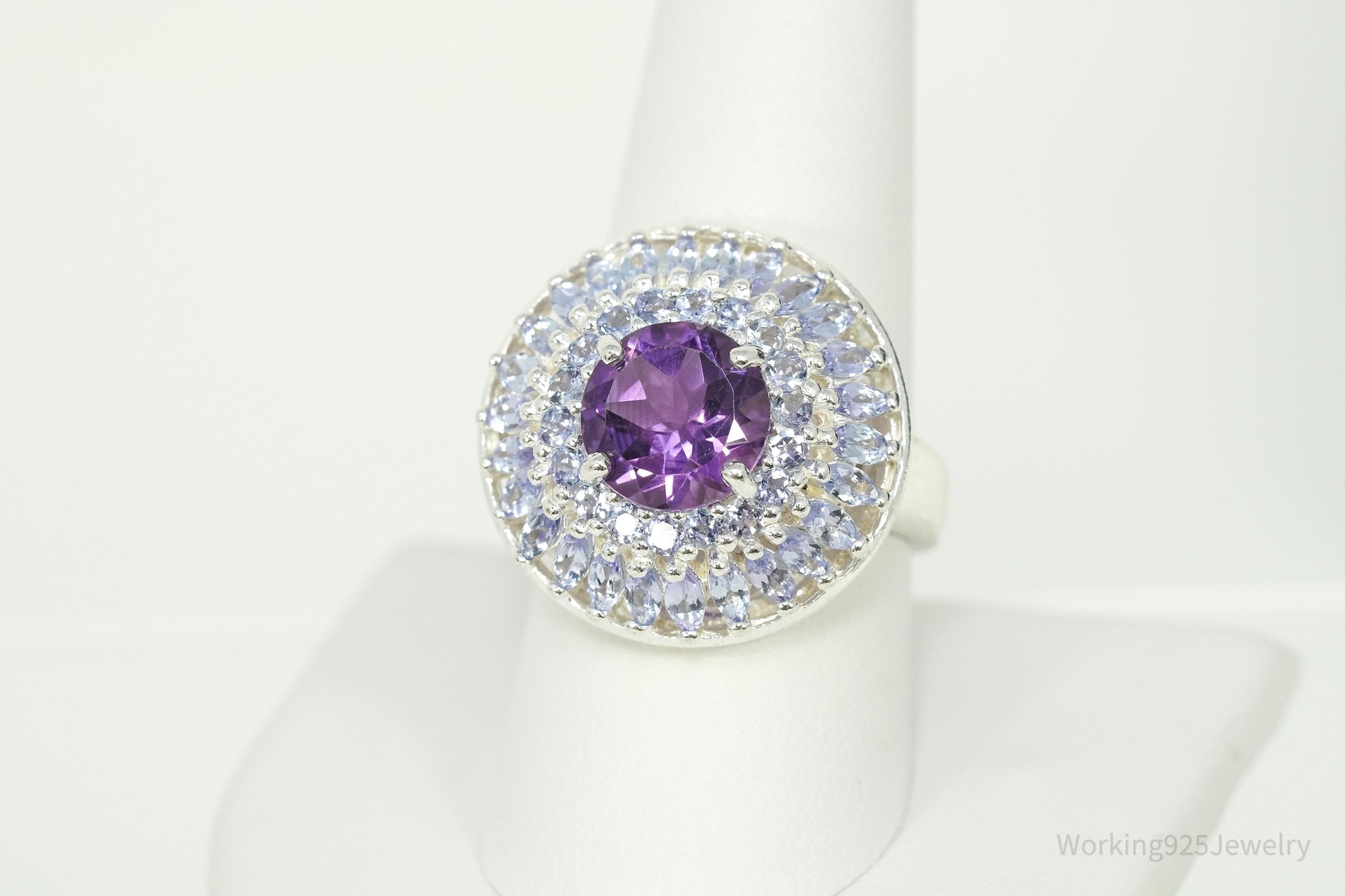 Vintage Amethyst & Iolite Sterling Silver Ring - Size 9