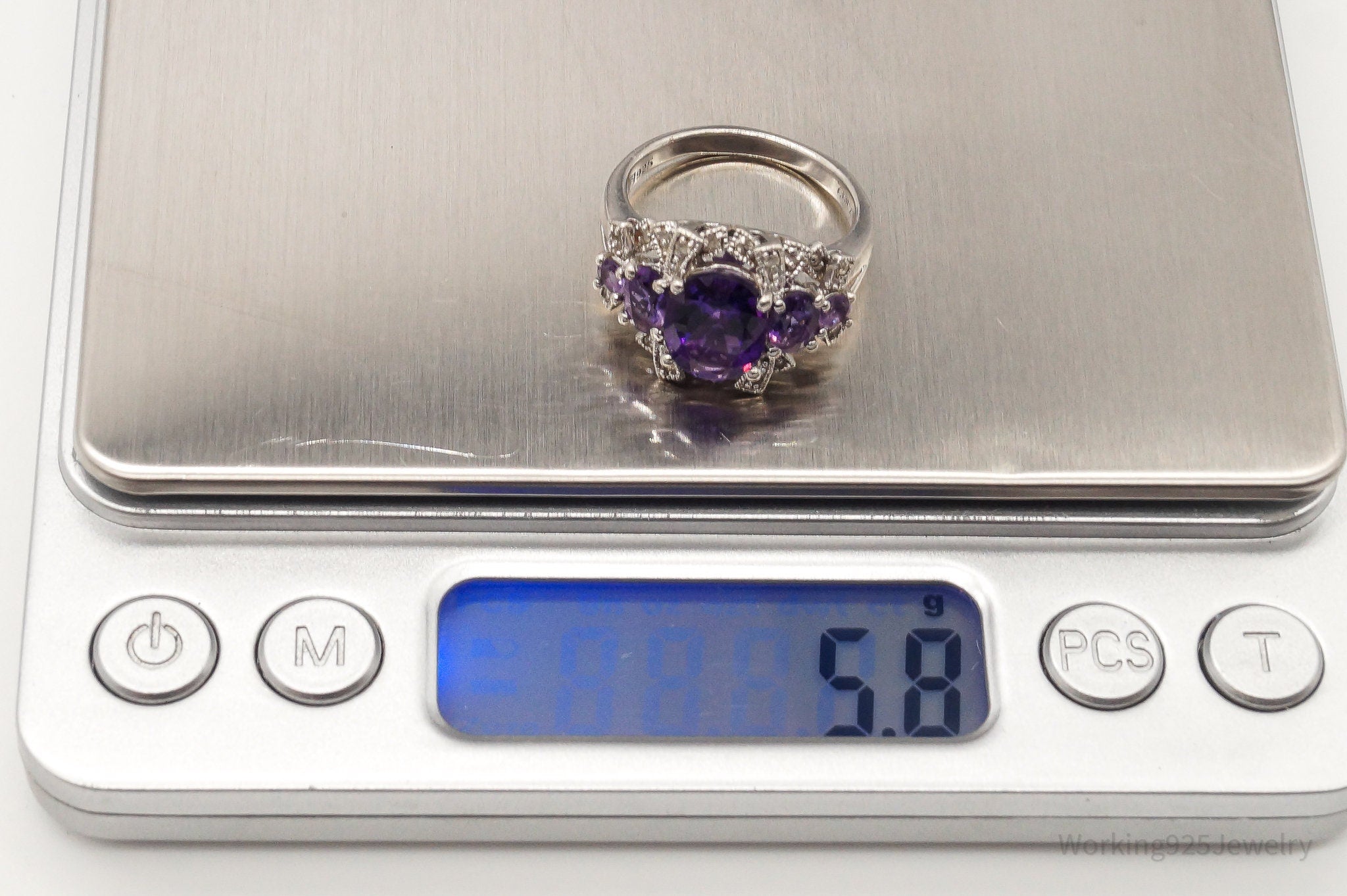 Vintage Amethyst Cubic Zirconia Sterling Silver Ring - Size 7.75