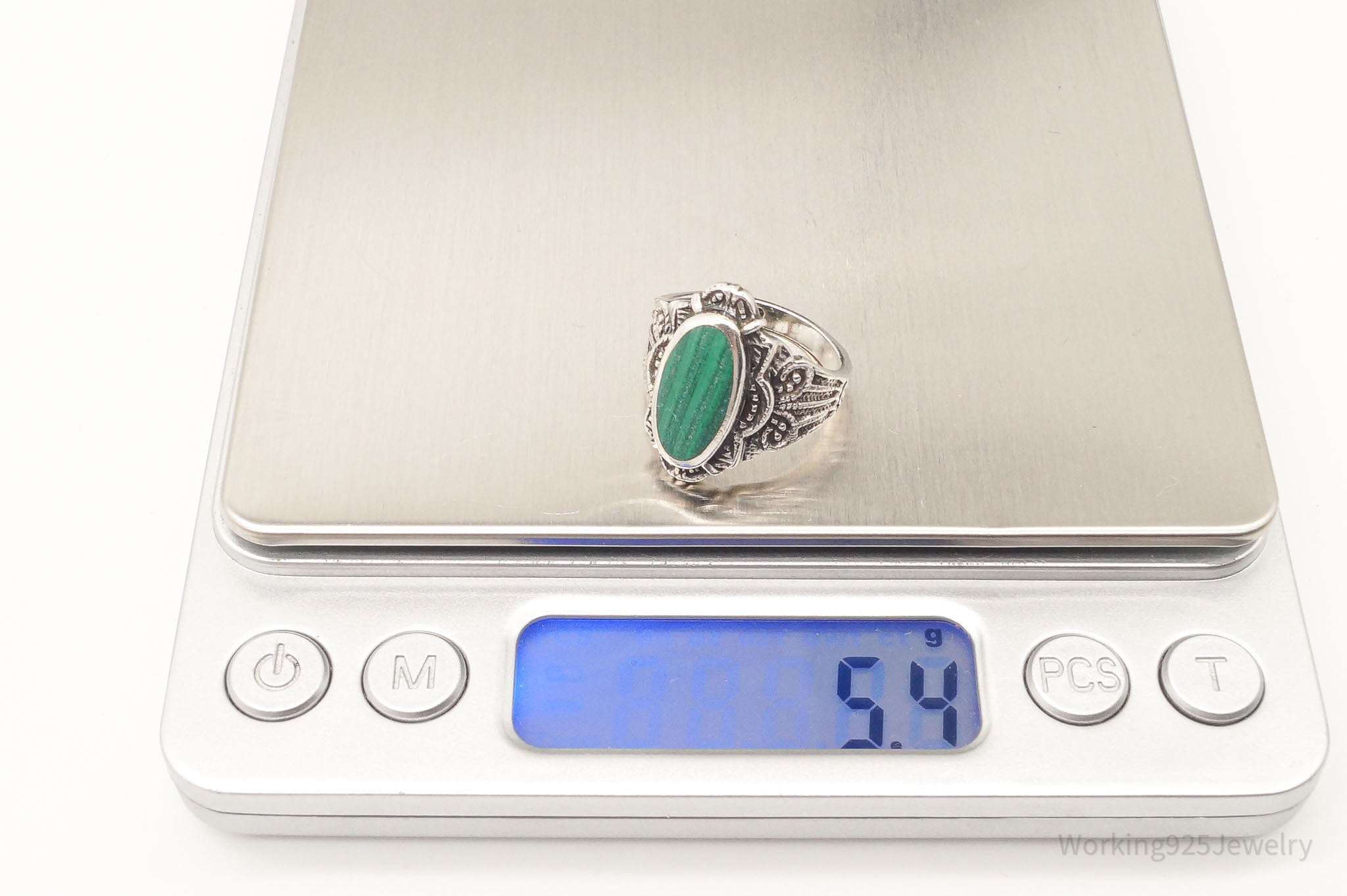 Vintage Malachite Sterling Silver Ring - Size 6