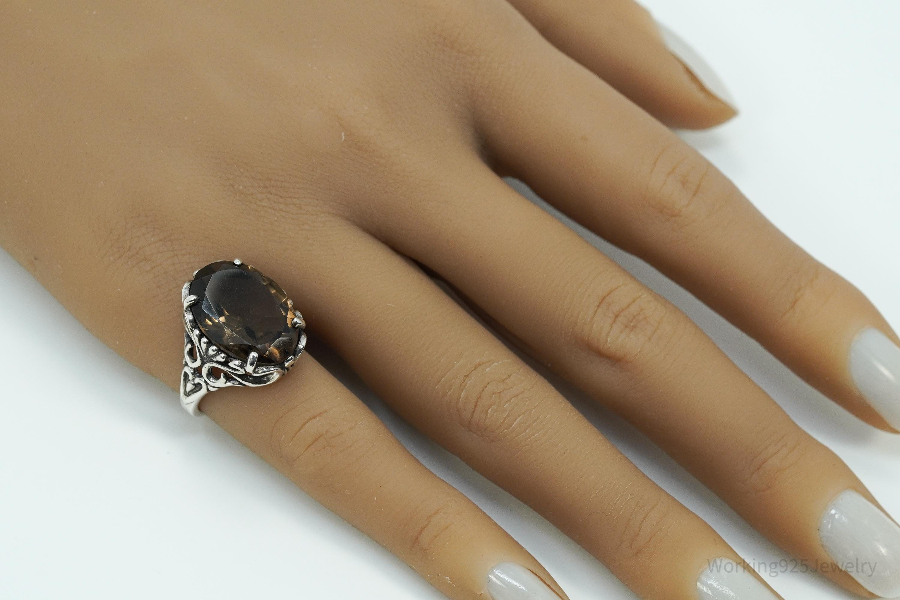 Vintage Kabana Large Smoky Topaz Sterling Silver Ring - Size 5.75