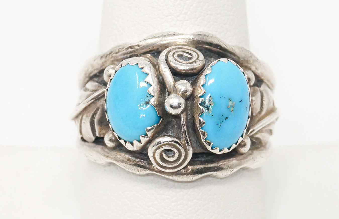 Vintage Native American Turquoise Unsigned Sterling Silver Ring - Sz 9.5