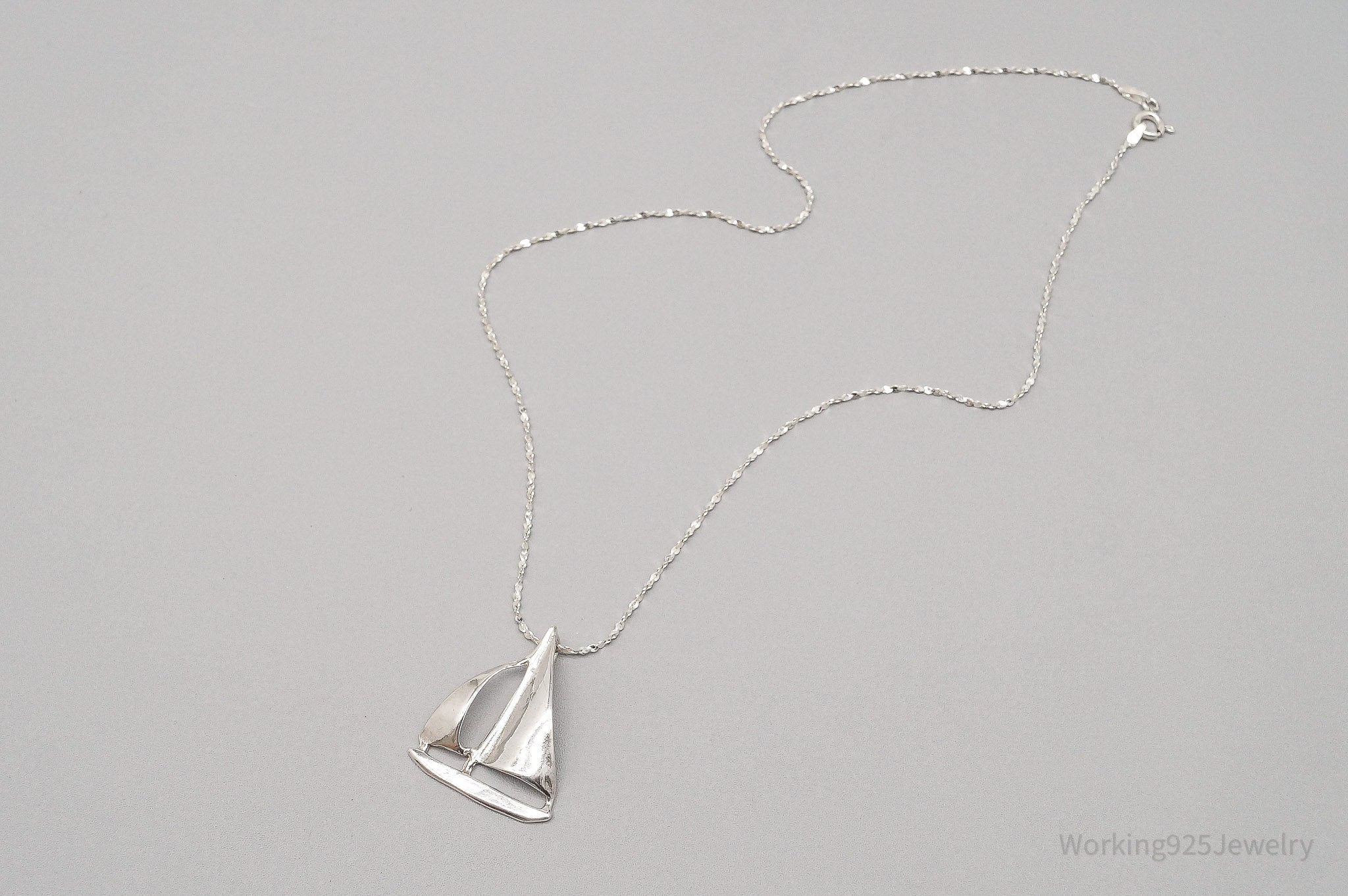 Vintage Sail Boat Sterling Silver Necklace - 16"