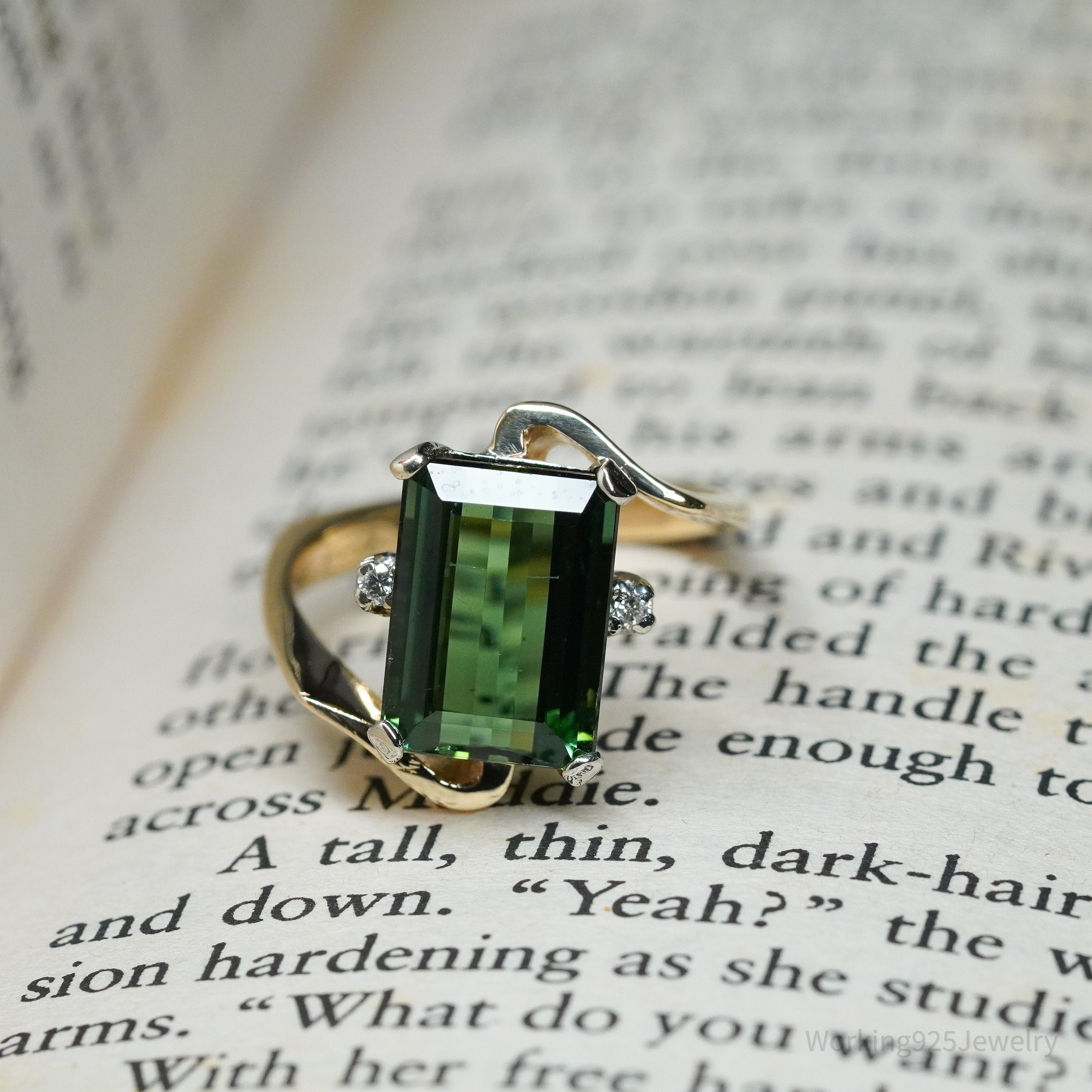 14K Yellow Gold, Green Tourmaline, And Diamond Ring - Size 7.25