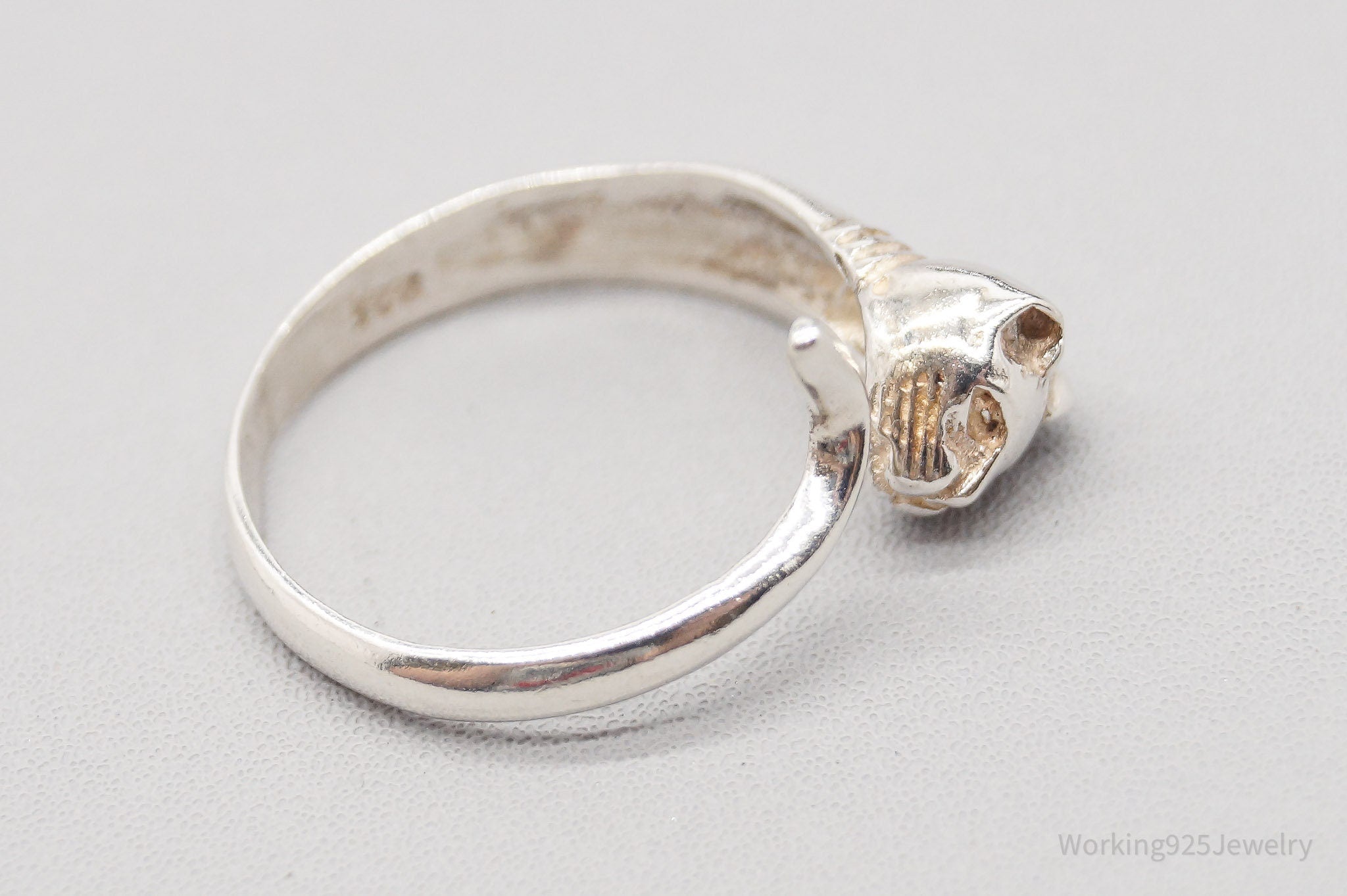 Vintage Cat Kitten Sterling Silver Wrap Ring - Size 7 Adjustable