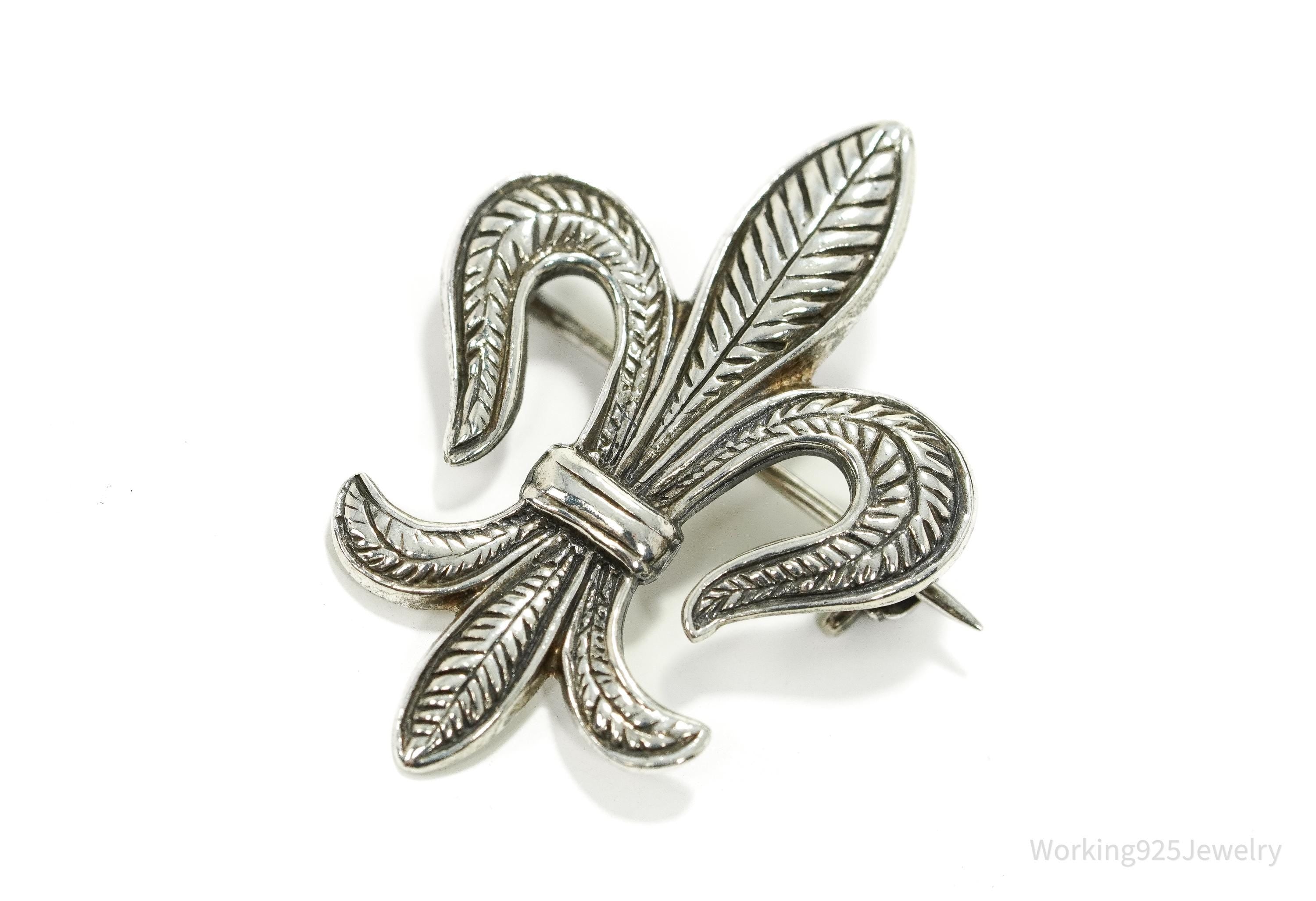 Vintage Fleur De Lis Sterling Silver Brooch Pin