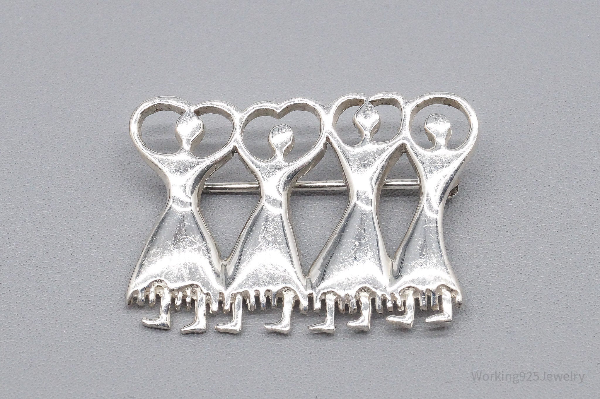 Vintage ICNS Ritual Dancers Sterling Silver Brooch Pin