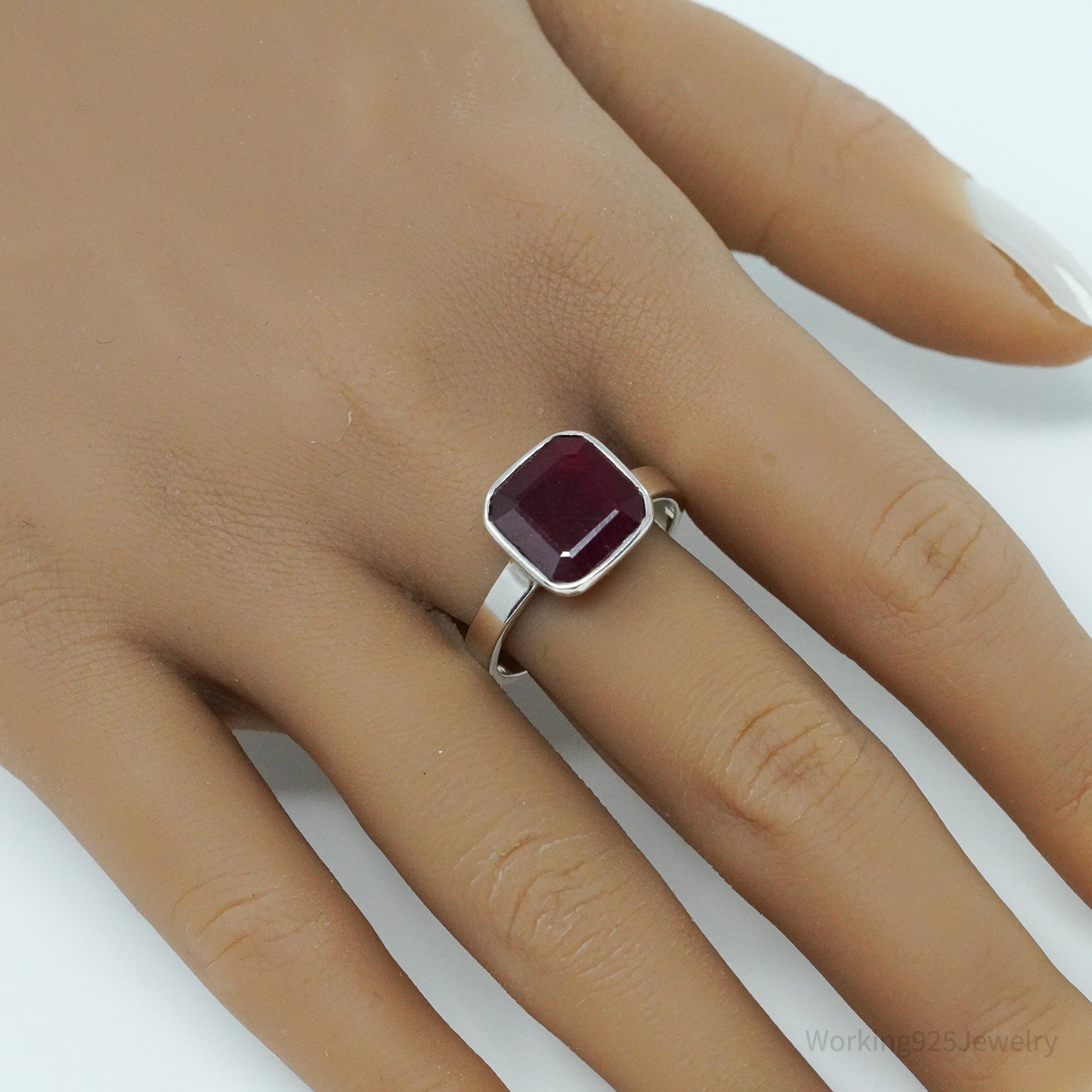 Vintage Ruby Sterling Silver Ring - Size 10.75