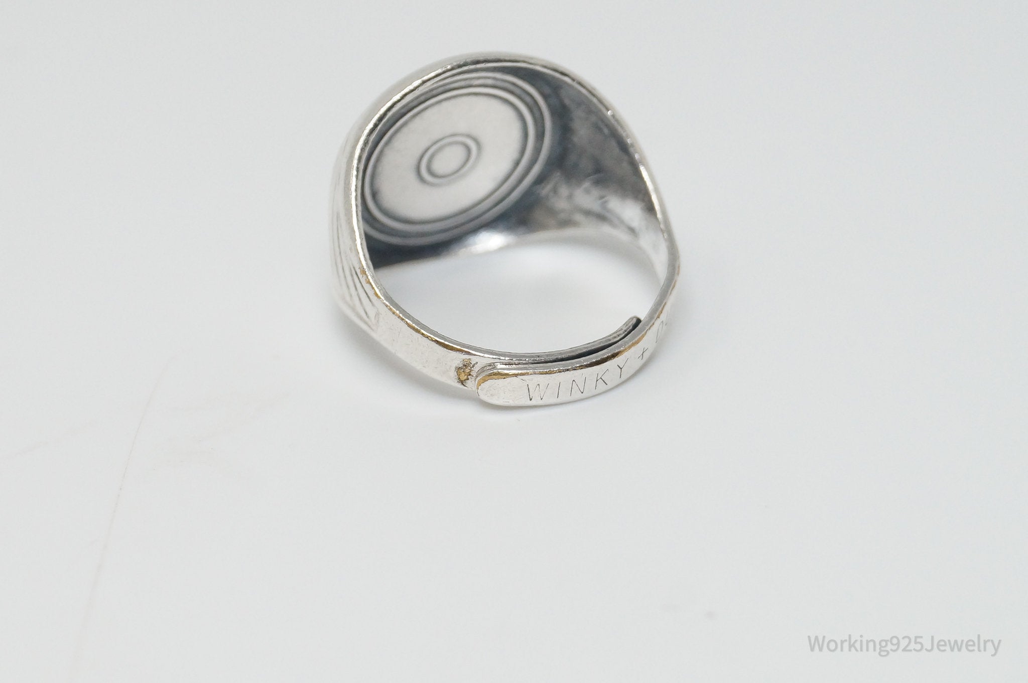 Vintage Modern Winky + Dutch Sterling Plated Silver Ring - Size 7.25 Adjustable