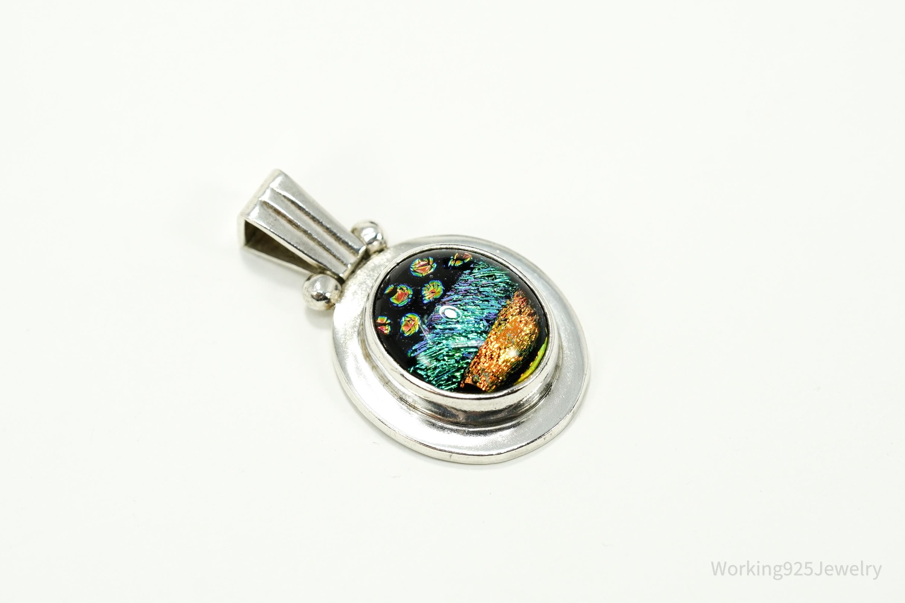 Vintage Dichroic Glass Sterling Silver Pendant