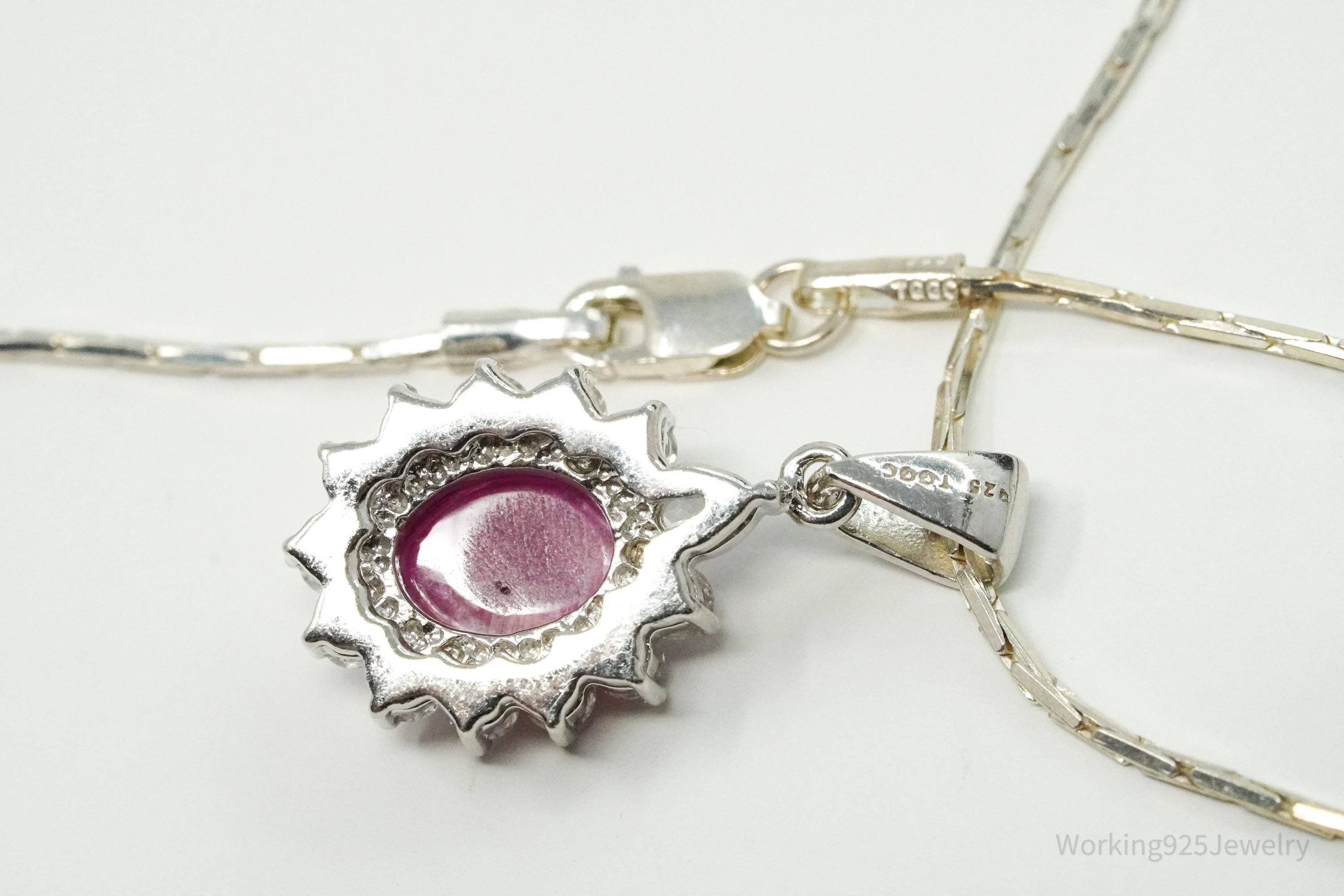 TGGC Ruby & White Sapphire Sterling Silver Necklace 18"