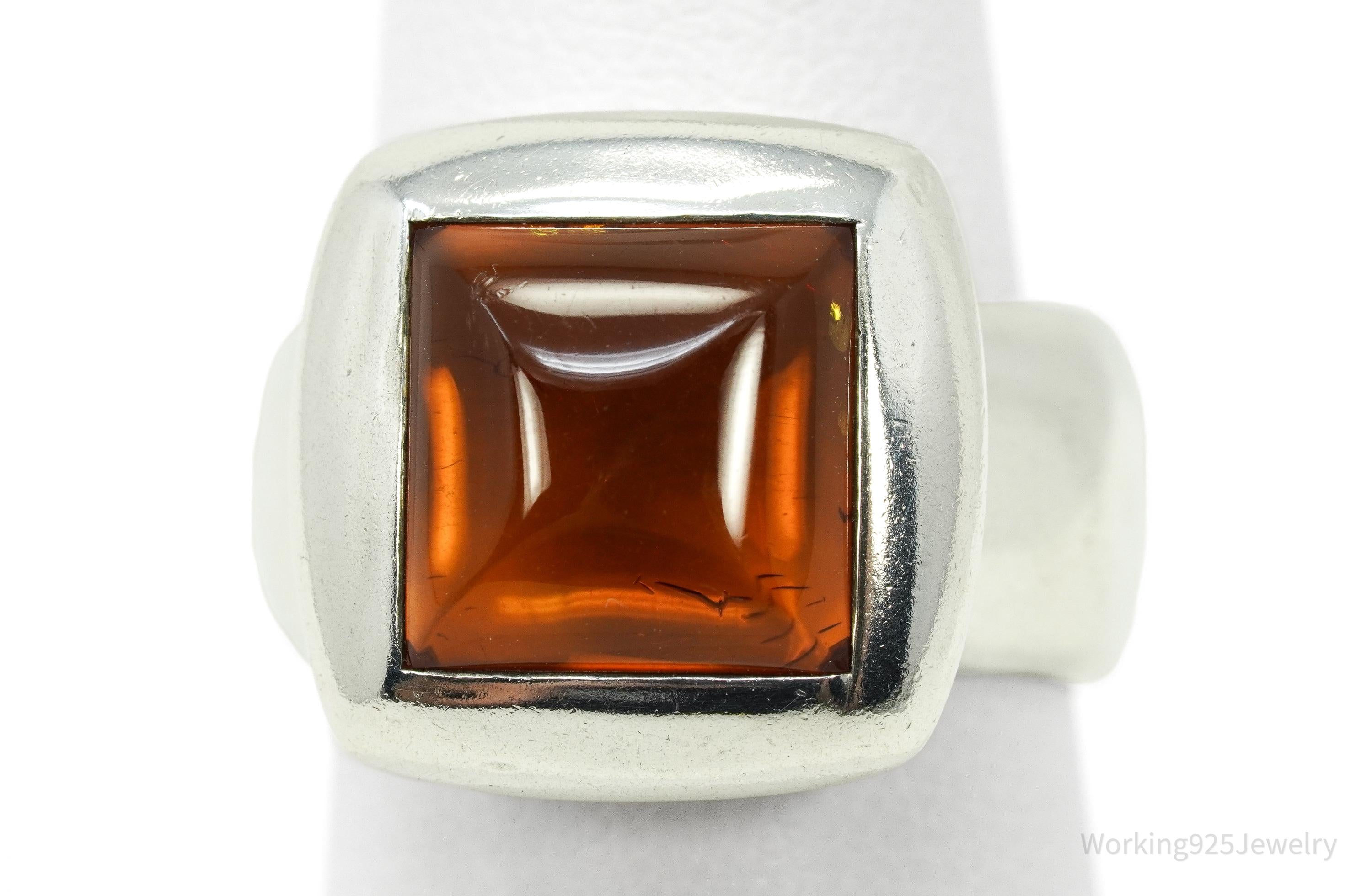 Vintage Joseph Esposito Sig Amber Sterling Silver Ring - Size 6