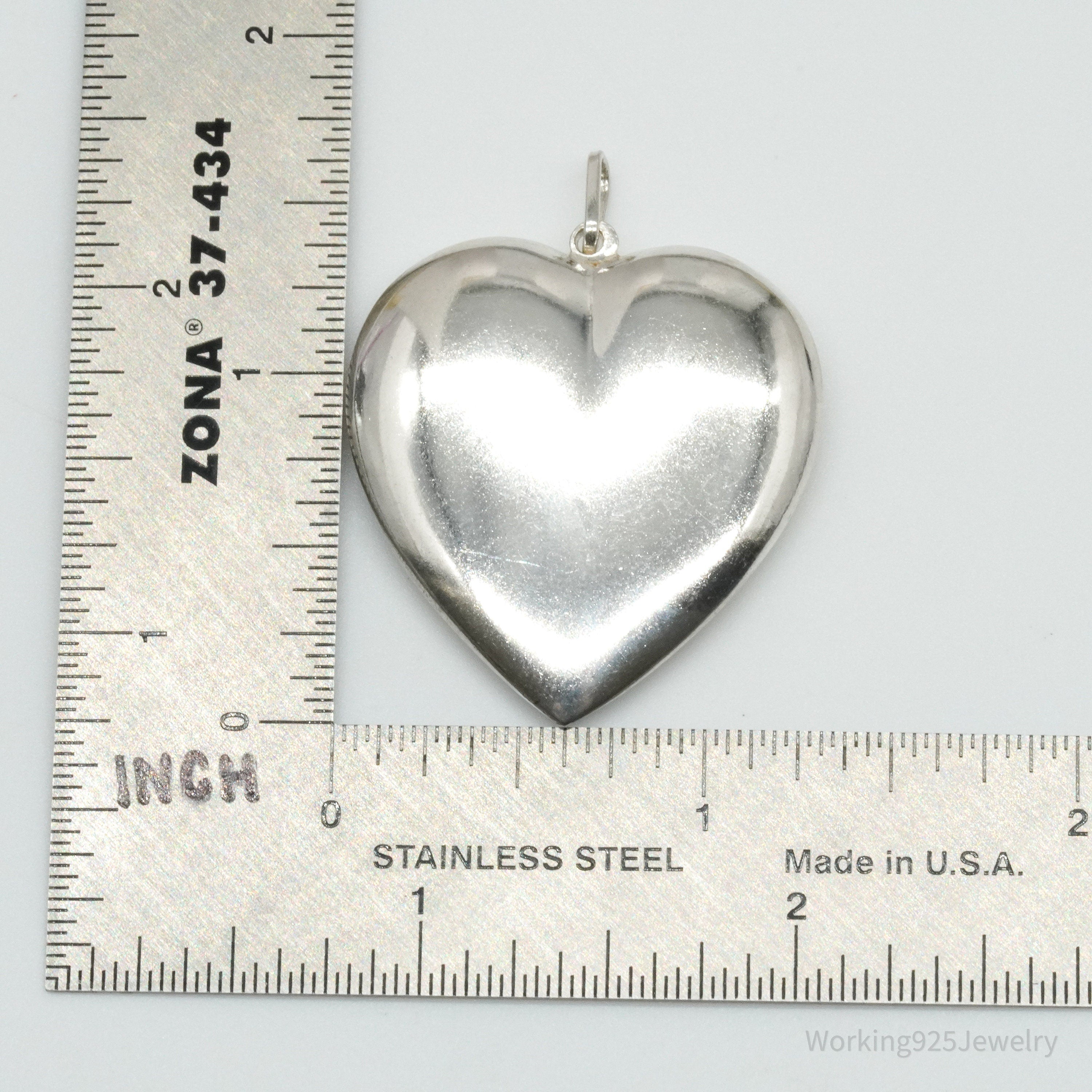 Vintage Large Italian Puffy Heart Sterling Silver Necklace Pendant