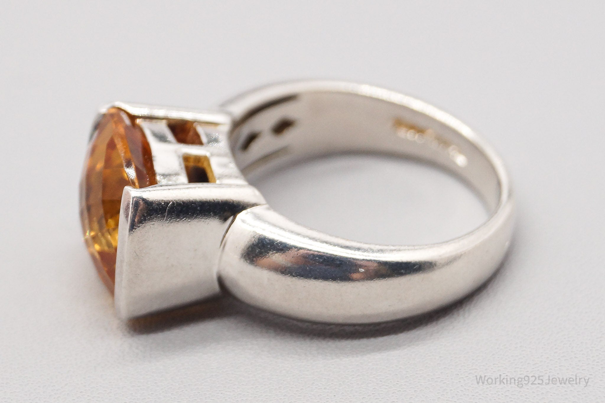 Vintage Large Citrine Sterling Silver Ring - Size 7.75