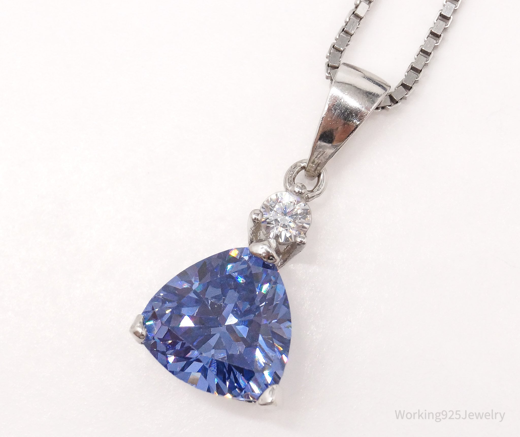 Vintage Blue & White Cubic Zirconia Sterling Silver Necklace 18"