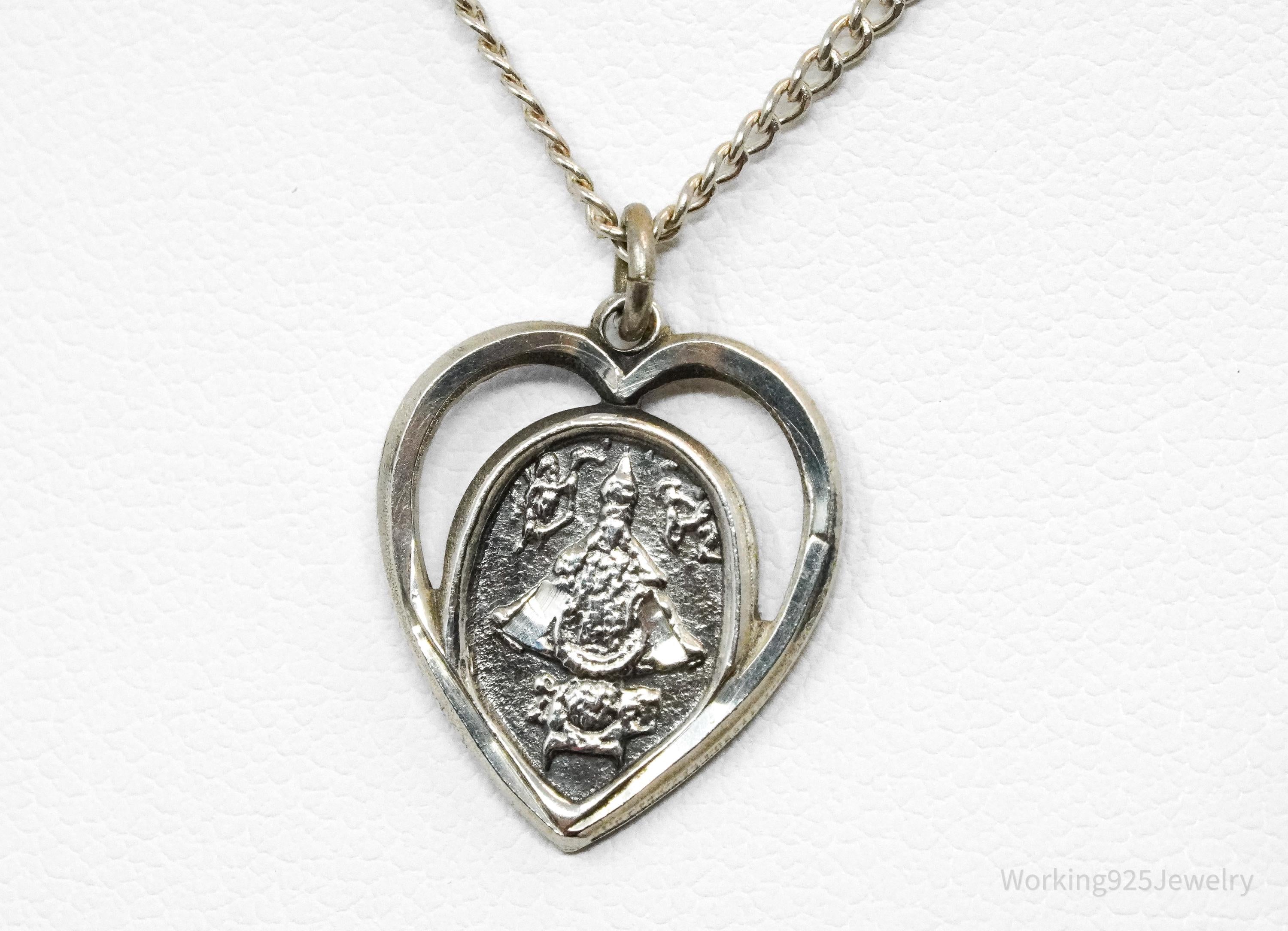 Midcentury Protection Heart Sterling Silver Necklace 20"