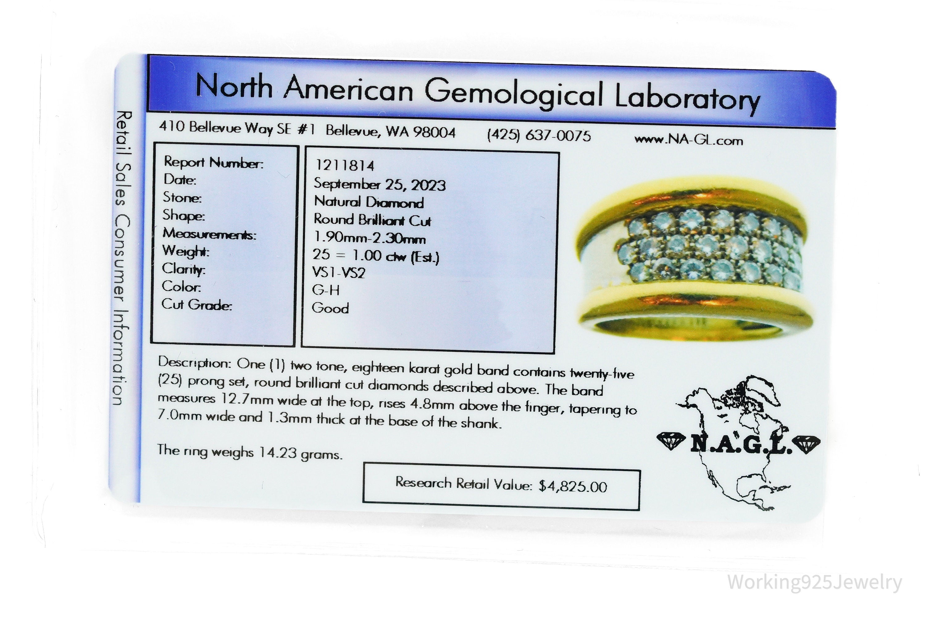 25 Prong Set Diamonds & 18K Gold Two Tone Ring - Size 6.75